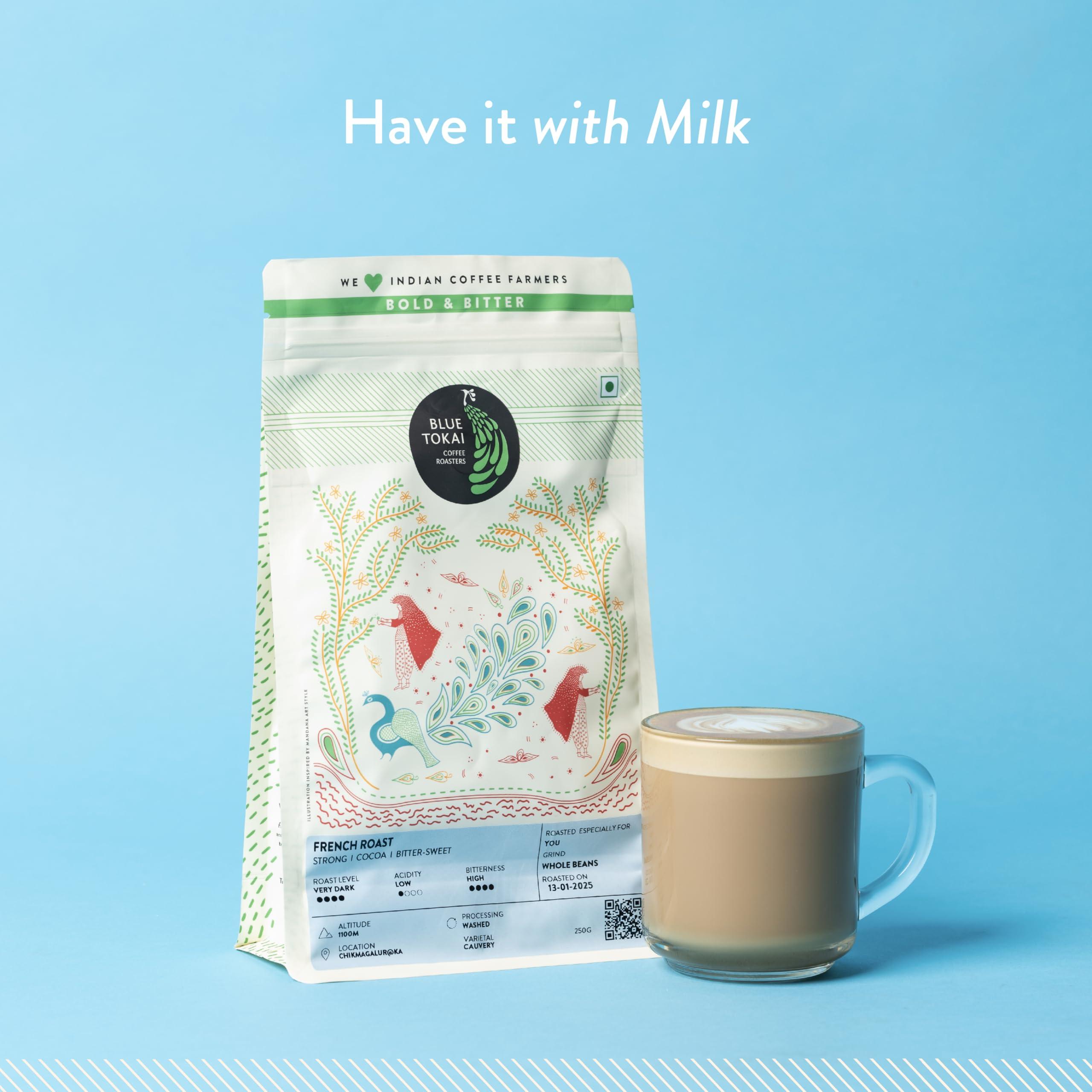 Blue Tokai Coffee Roasters Blue Tokai Coffee Roasters French Roast - Dark Roast (Channi Grind) 500g | Made With 100% Specialty Grade Arabica Freshly Roasted Ground Coffee, Bag