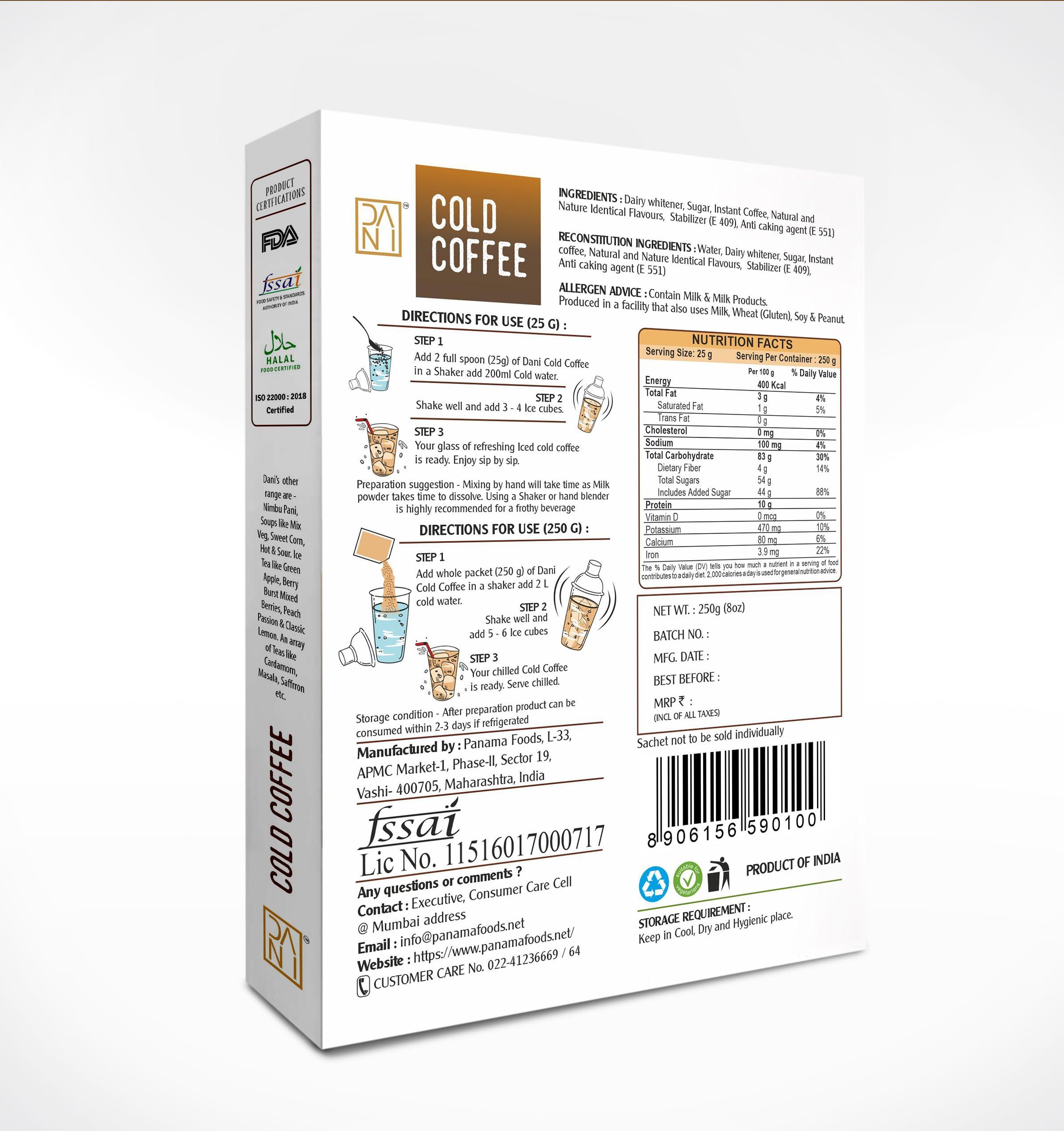 DANI Dani Cold Coffee - Preservative-Free Instant Chilled Cold Coffee to Instantly Charge Your Day (250g)