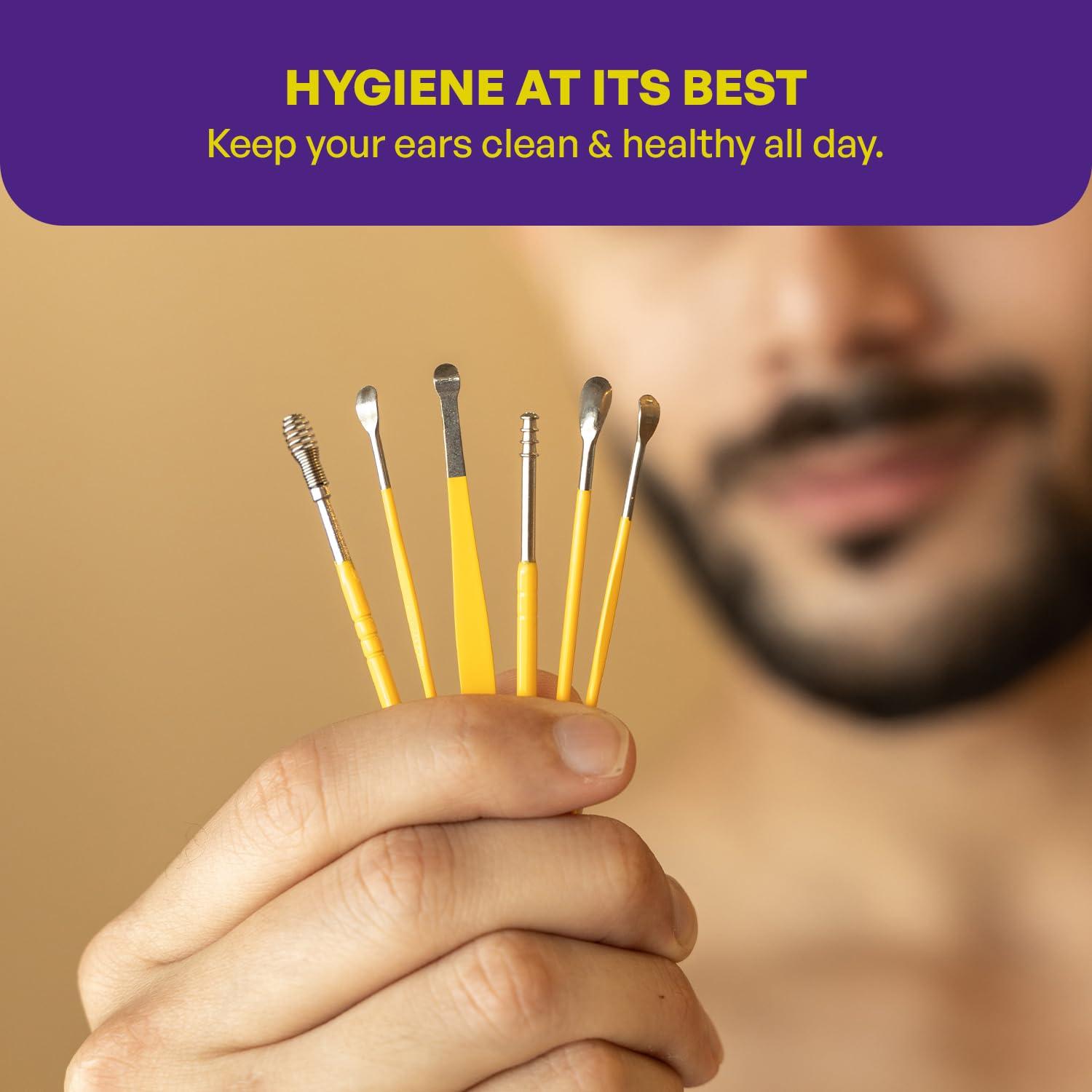 Careforce - The Force Behind Your Health Careforce - The Force Behind Your Health Ear Cleaning Kit Steel Ear Cleaner Reusable Ear Wax Remover Tool Kit Set With Storage Pack, Ear Curette Cleaner And Spring Ear Buds Cleaner 6 Pcs Set Yellow