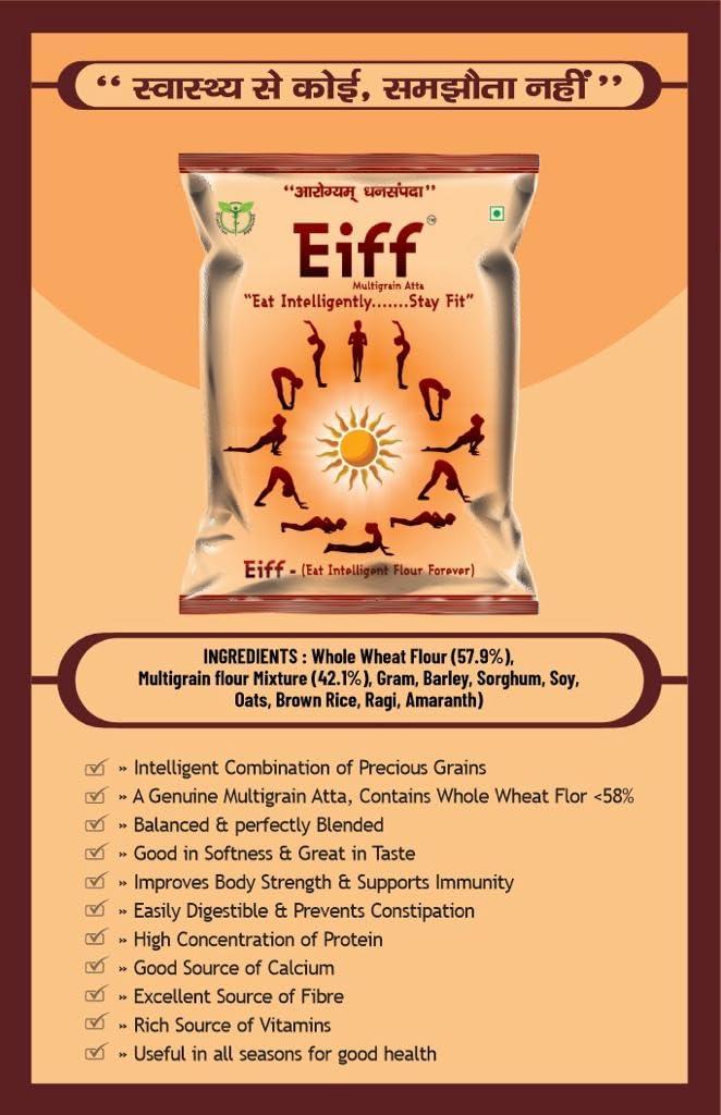 Eiff Eiff Multigrain / Multi Millets Atta A Very Good combination of Precious Grains and Milets, Certified by dietician, perfectly Blended, easily Digestible, High in Protein, Rich in fiber, Good in softness & Great in taste.