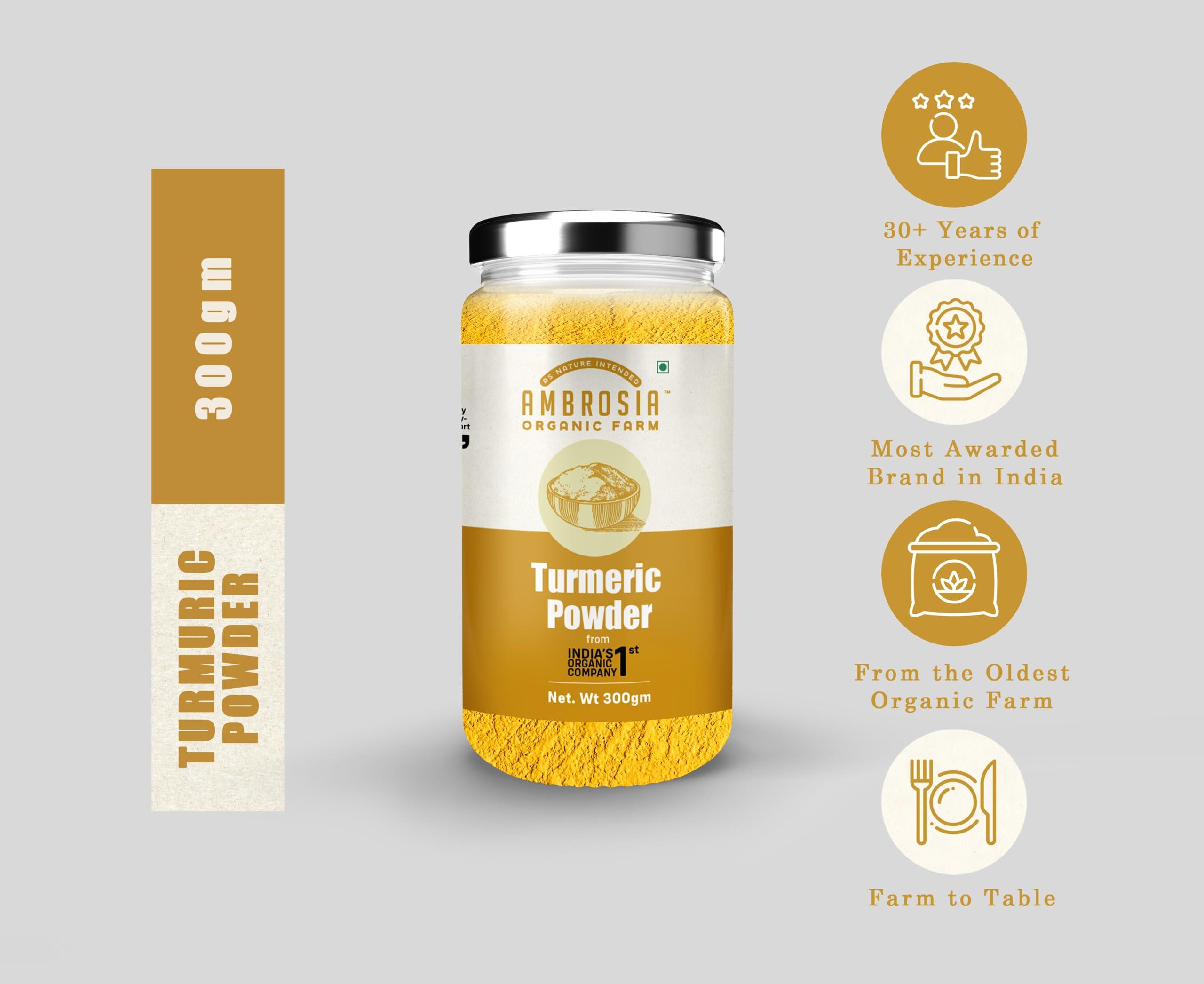 Ambrosia Organic Farm Ambrosia\'s Natural Turmeric Powder: Elevate Your Well-being with Home Grown, Organic, and Free from Added Flavors and Colors| Have Turmeric Eat Good Feel Good. 250 Grams