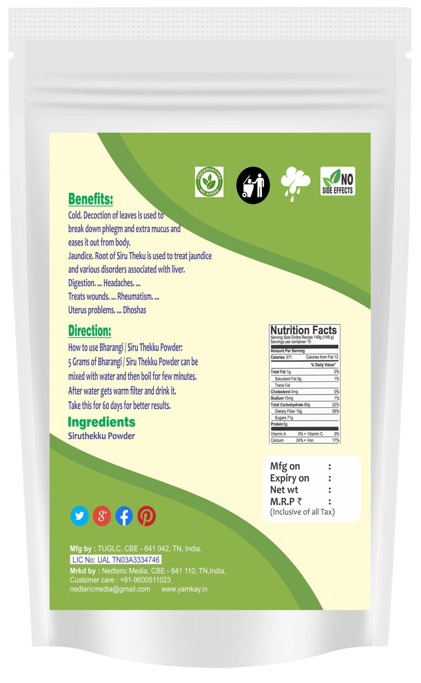 YAMKAY YAMKAY Siru Theku Thekku Clerodendrum Serratum Bharangi Gantubarangee Canttubrarangee Cheru Thekku Powder 100g m