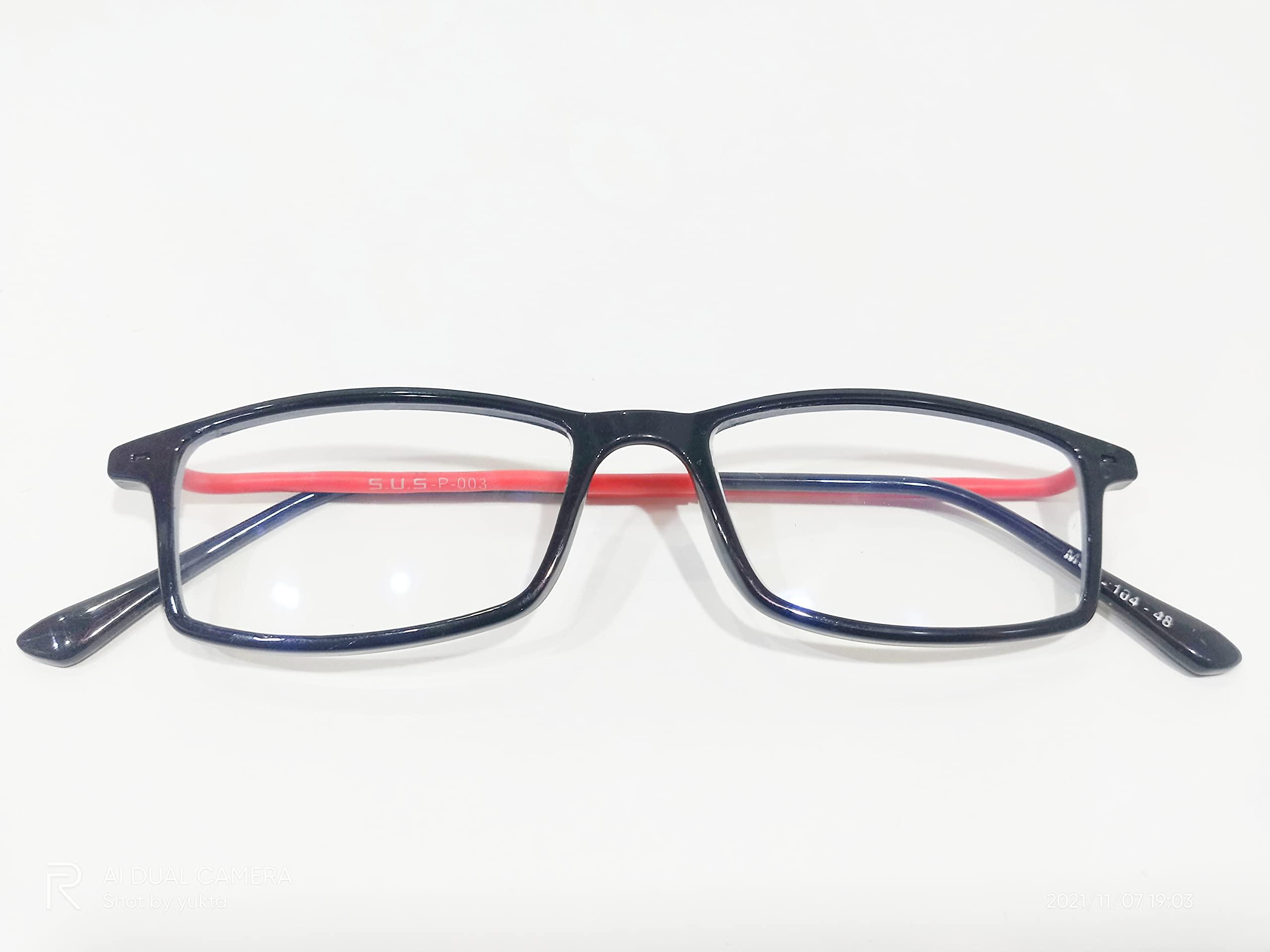 S.U.S Eyewear S.U.S Plastic Frame 007 Blue Cut Anti-Glare Spectacles with Reading Glasses (+0.50) (Red Black)(Dual Colour)