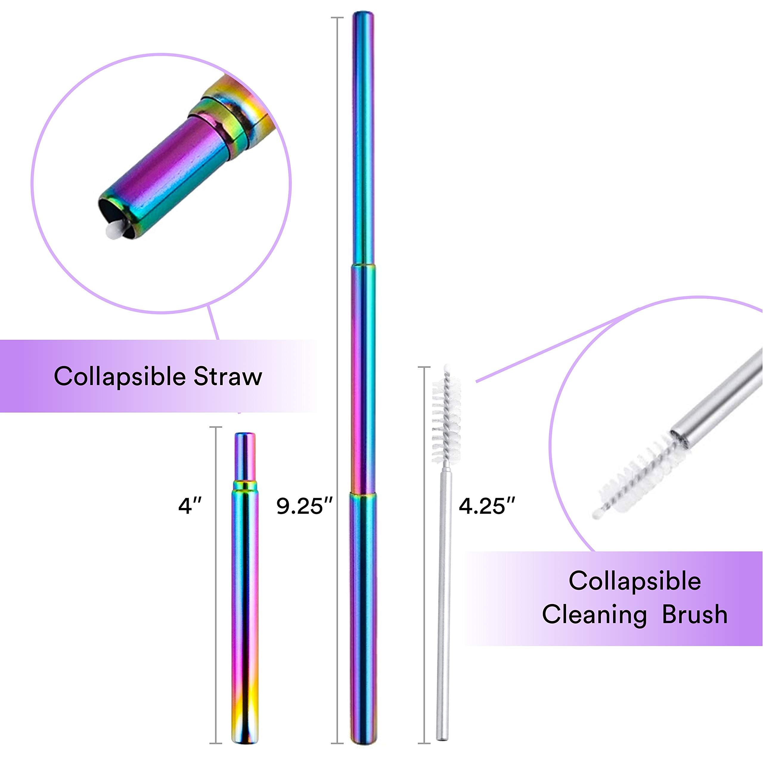 Eco-Pals Eco-Pals | Rainbow Collapsible Straw, Reusable Straws with Case Stainless Steel Metal Straws Folding Straw Drinking +1 Cleaning Brush (Unicorn)
