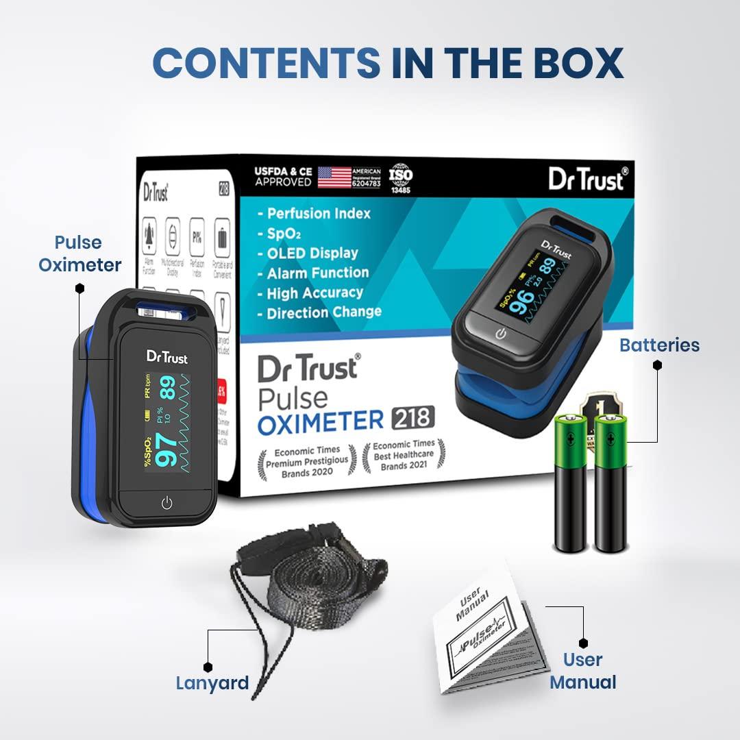 Dr Trust Dr Trust USA Fingertip Blood Oxygen Saturation Monitor -218, SPO2, PI & Heart Rate Pulse Oximeter with OLED Display For Pulse Oximetery