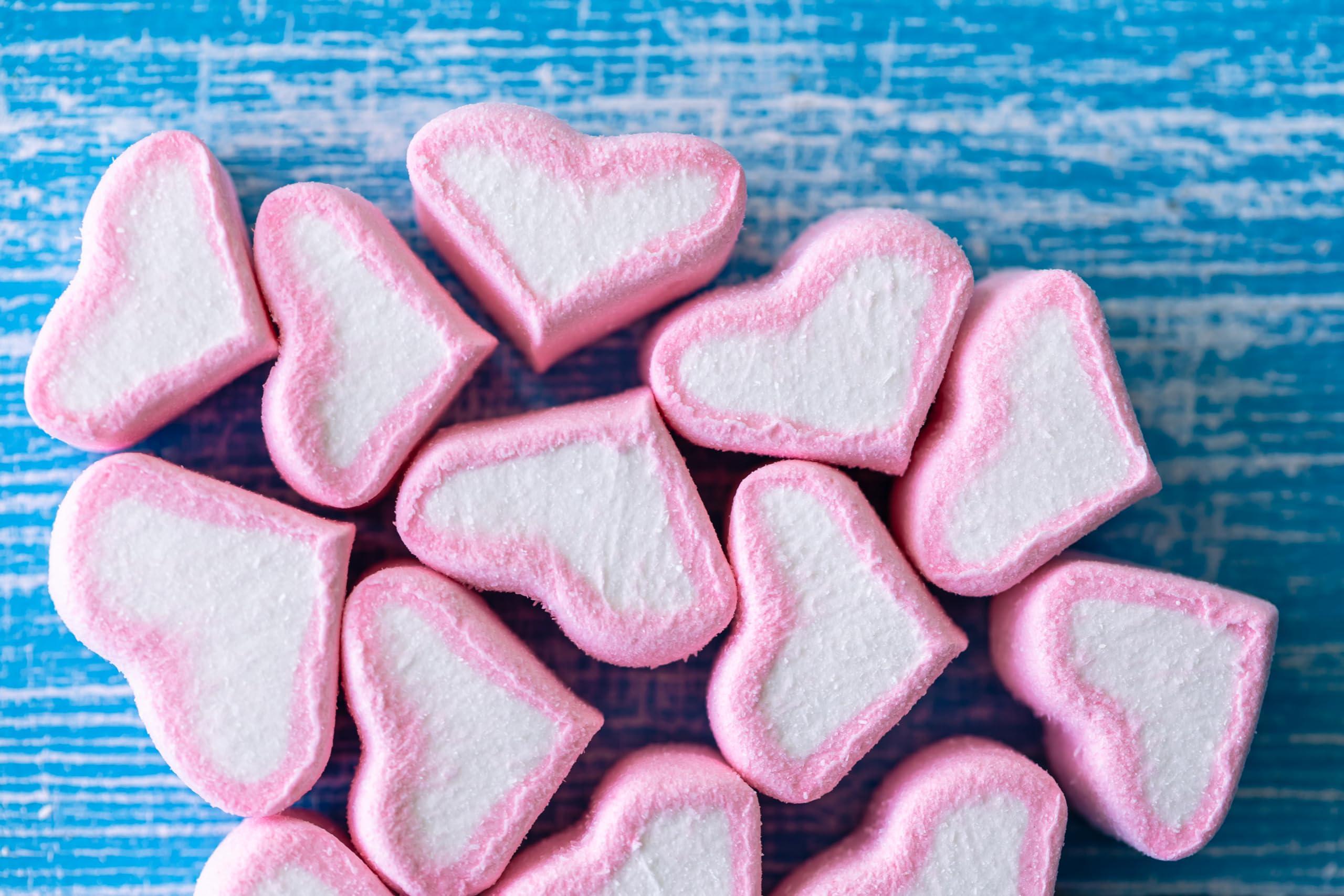 Youpick Tastify Vegan Pink & White Heart Marshmallows Candy - 175 Gms (80 Pieces) ~ Assorted Fruit Flavour ~ Pure Veg Heart Shape Marshmallow