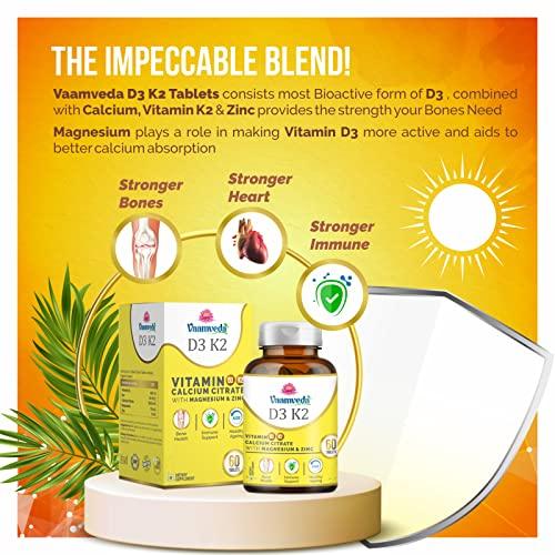 Vaamveda Vaamveda B12 D3 Supplement for Women Men - B12 D3 K2 Calcium Magnesium Zinc Omega 3, 120 Vegan Tablets