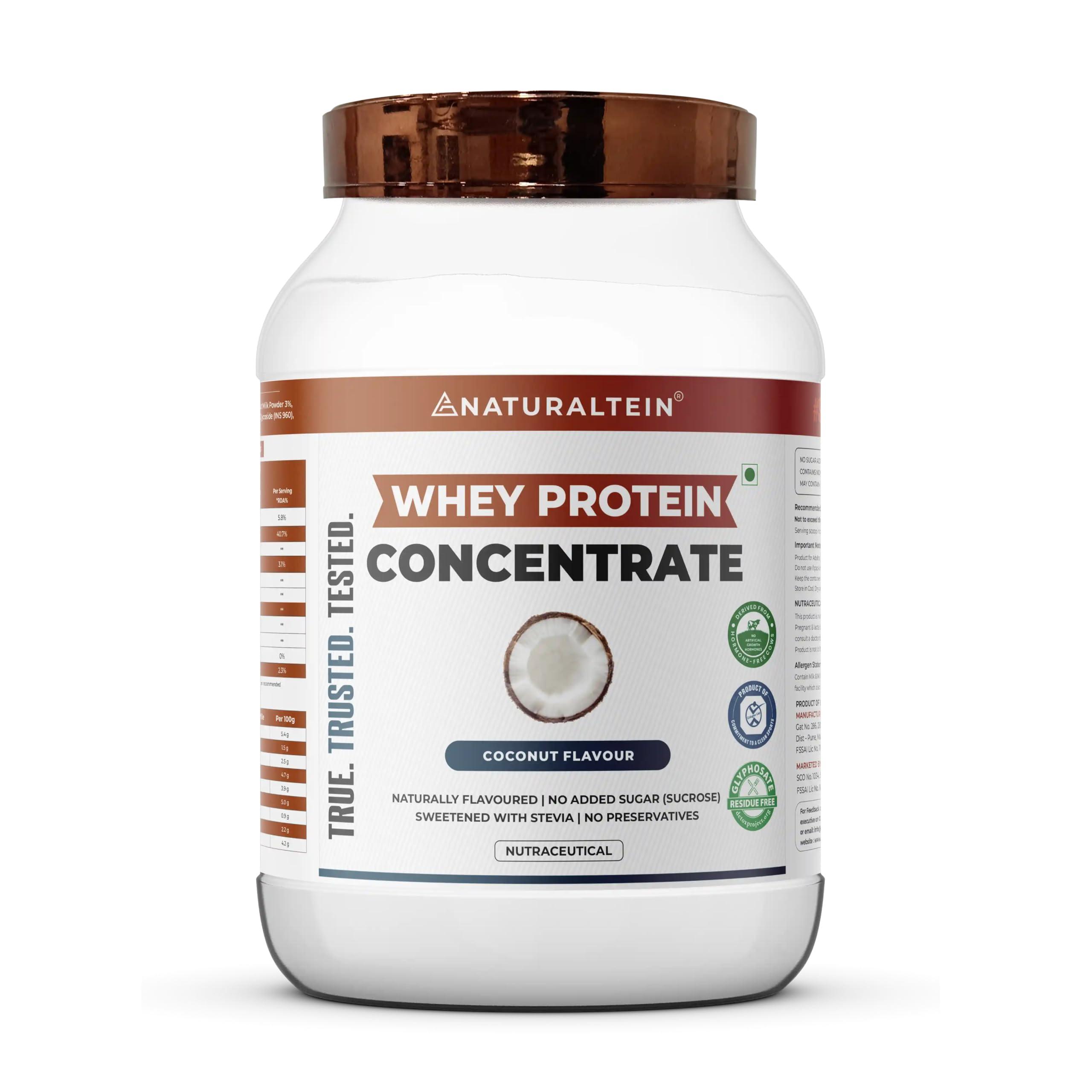 NATURALTEIN NATURALTEIN Natural Whey Protein Concentrate Coconut - 1 kg (Naturally flavored, Non GMO, No Artificial Sweeteners)