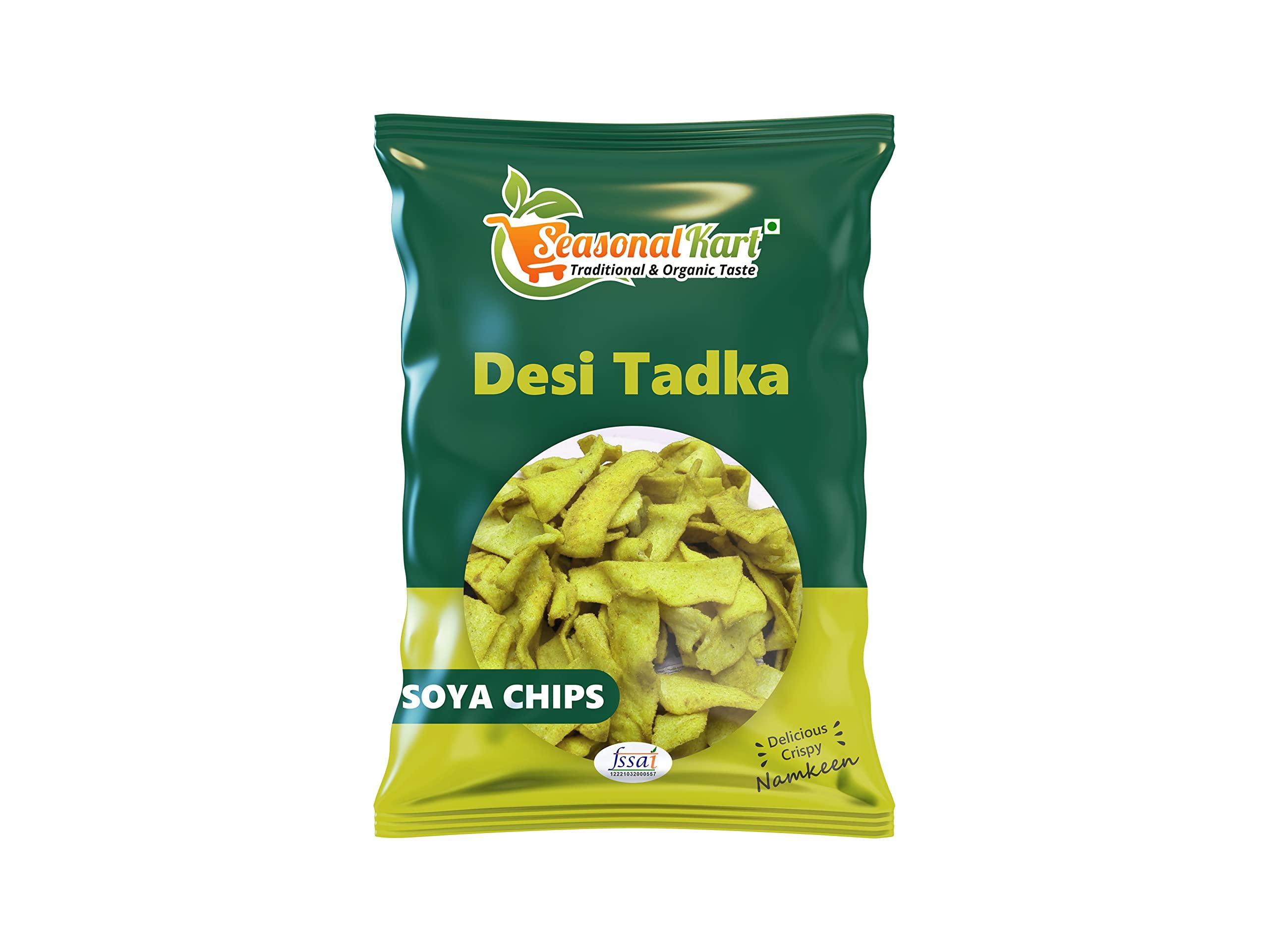 Seasonal Kart Seasonal Kart Desi Tadka Soya Chips Pudina Flavouring I Crunchy Cracker, 100% Vegan I Low Calorie (1 Kg)