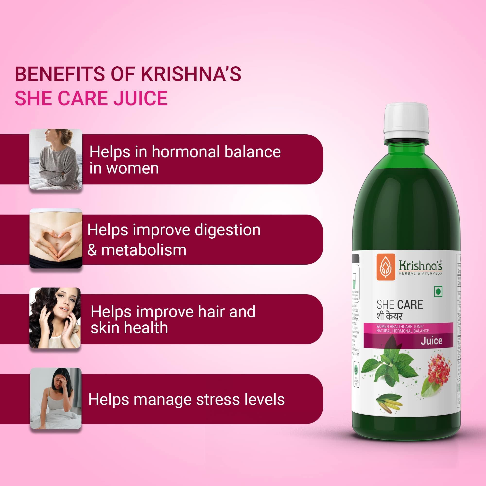 KRISHNA'S HERBAL & AYURVEDA KRISHNA\'S HERBAL & AYURVEDA She Care Juice 1000ml, Herbal Supplement for Hormonal Balance, PCOS, PCOD, Period Pain Relief, Hair and Skin Health | Women Wellness Juice