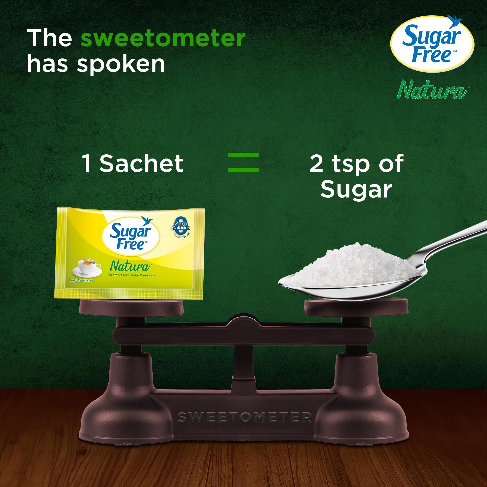 Sugar Free Sugar Free Natura, 100 Sachet | Equivalent to Sweetness from 1Kg Sugar |100% Safe| Scientifically Proven & Tested|Sweet like Sugar but with zero calories| 75 g (Pack of 2)