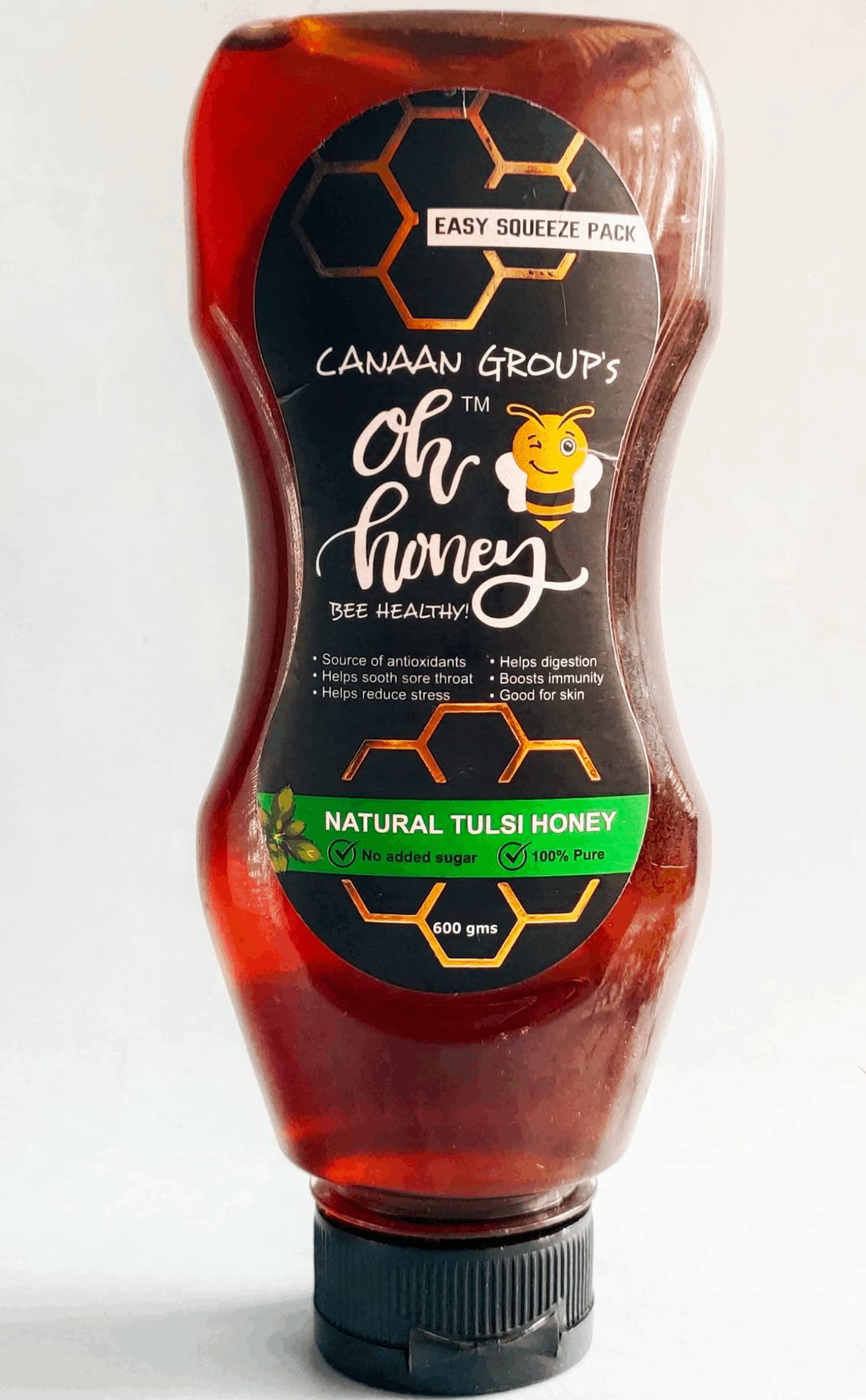 CANAAN GROUP’S oh honey Bee Healthy Canaan Group's Organic Oh Honey | 100% Honey Organic Natural Tulsi Honey | Squeeze Pack | No Added Sugar | 600g