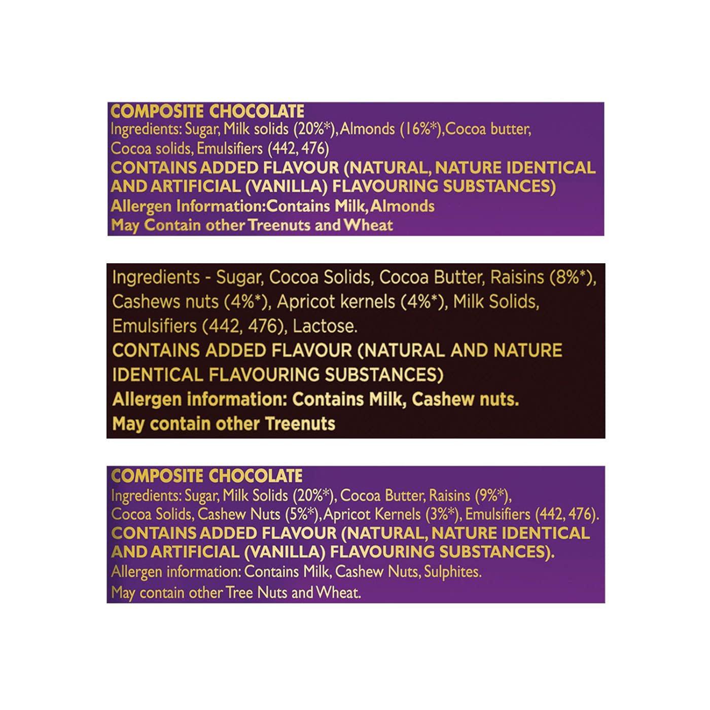 Cadbury Cadbury Chocolates Combo (2 x Silk Roast Almond 58g, 2 x Silk Fruit and Nut 137g and 2 x Bournville Raisin Nut 80g)