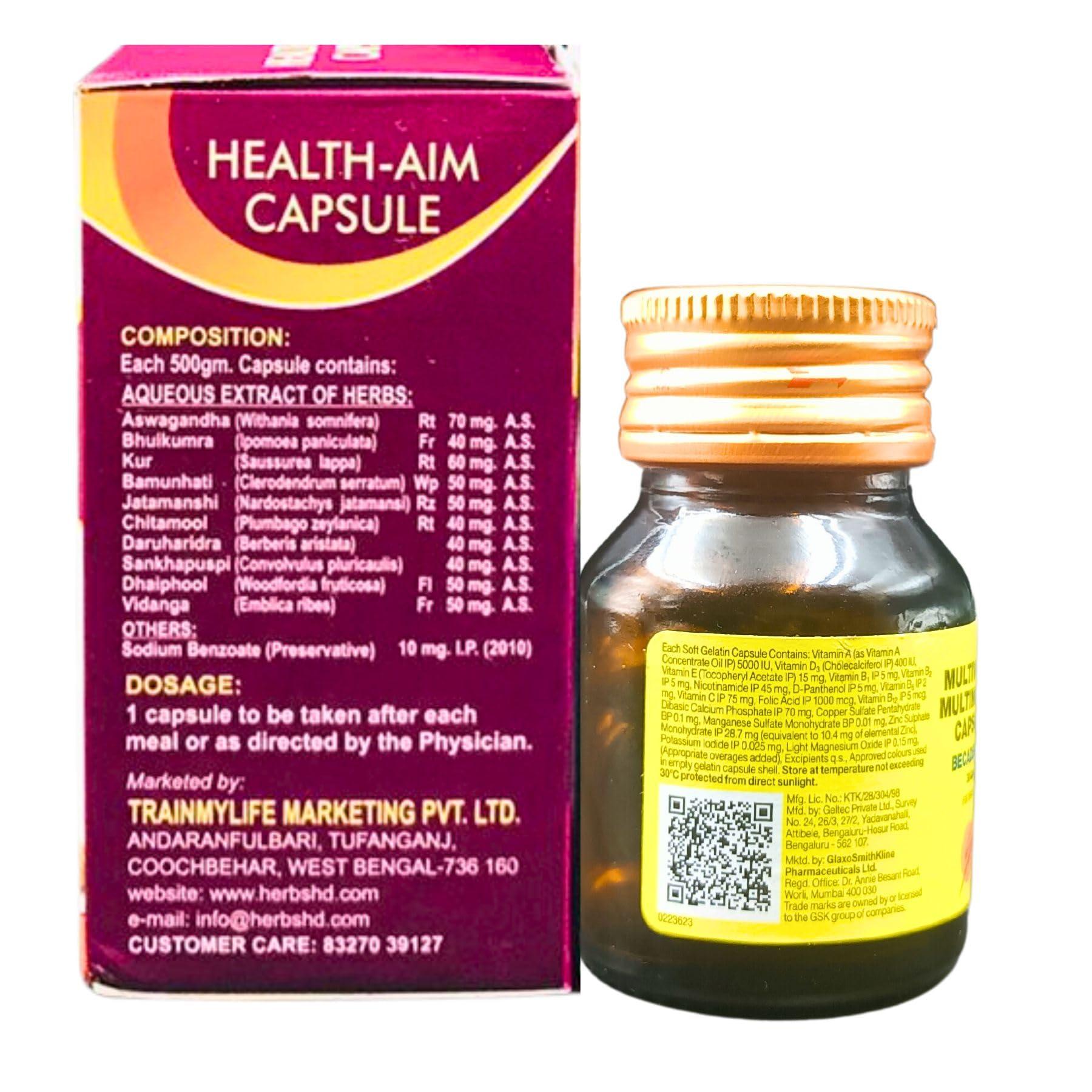 HERBSHD Ayurvedic Health-Aim Capsule and Becadexamin Capsule | Multivitamin | Multiminaral | 50caps + 30caps | combo pack