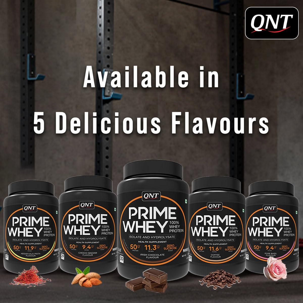 QNT QNT Prime Whey Protein Powder | Irish Chocolate, 1 Kg | Triple Blend of Whey Isolate, Concentrate & Hydrolysate | 25g Protein, 5.6g BCAA per Scoop | Best Whey Protein Powder for Men & Women