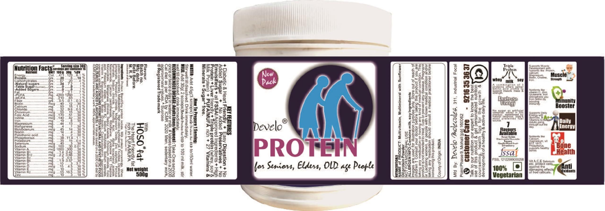 DEVELO Develo Protein Powder for Seniors, Elderly & Old Age People, Men & Women - 500g Elaichi Pista