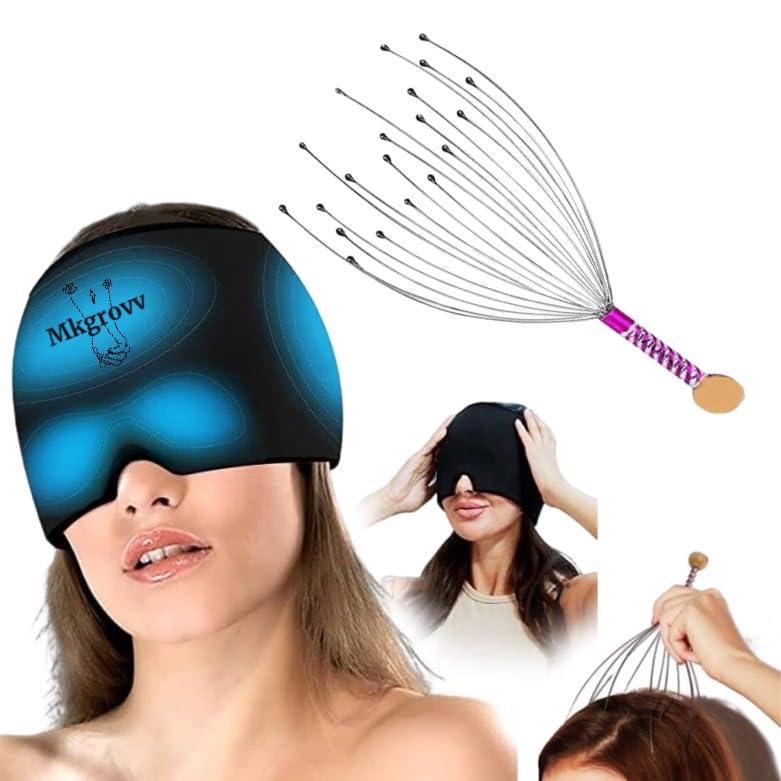 MKgrovv MKgrovv Instant Pain Relief Migraine Cap for Headaches Eye Masks Tension Relief Cap for Hot Cold Therapy Relaxing STRETCHABLE Migrane Cap With Free of Head Massager Scalp Scratcher Body Hair Massage