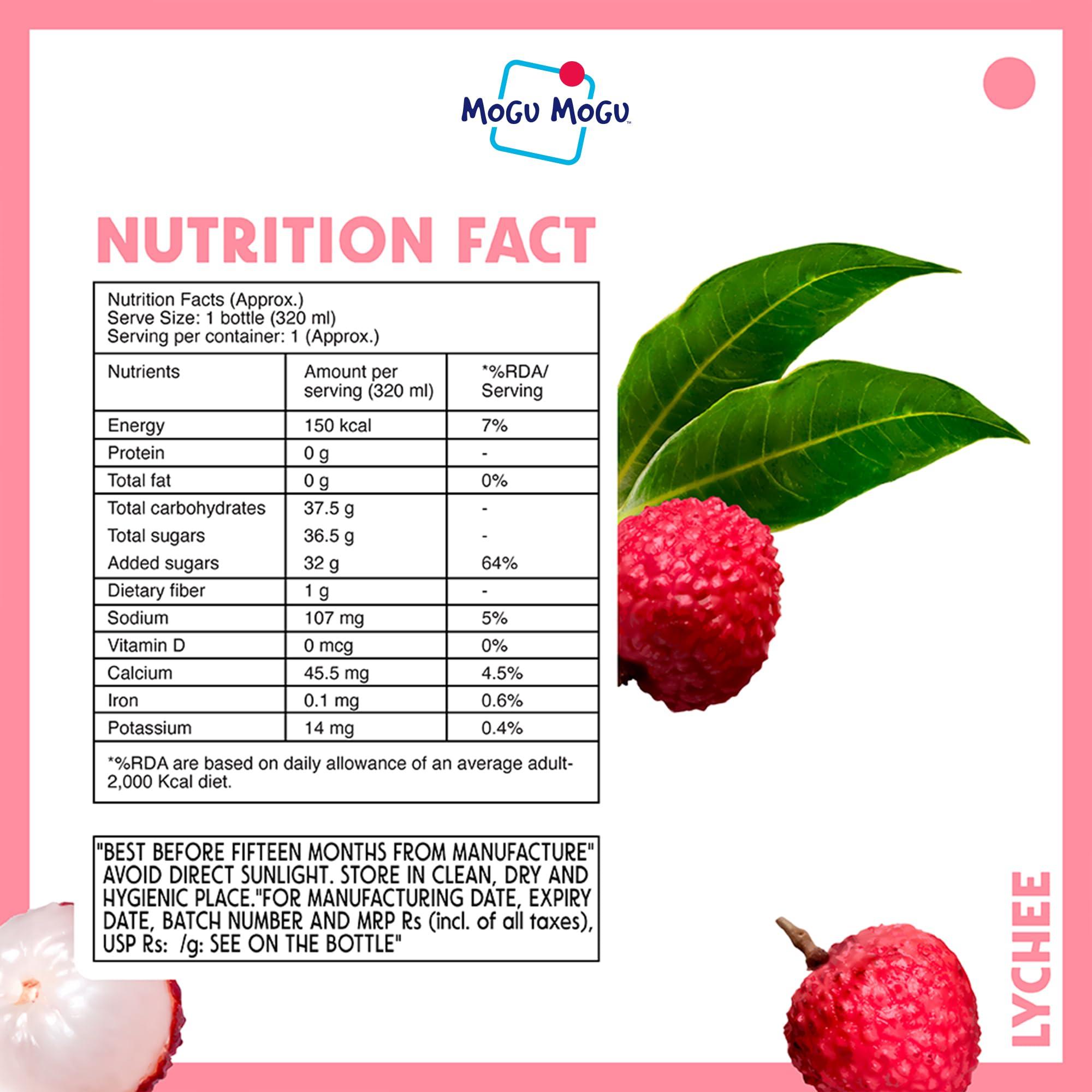 Mogu Mogu Mogu Mogu Orange and Lychee Juice 25% with NATA De Coco | Energy Booster Drink | Full of Fruit Fibres | No Added Preservatives and Colours - (Pack of 6, 300ml each)