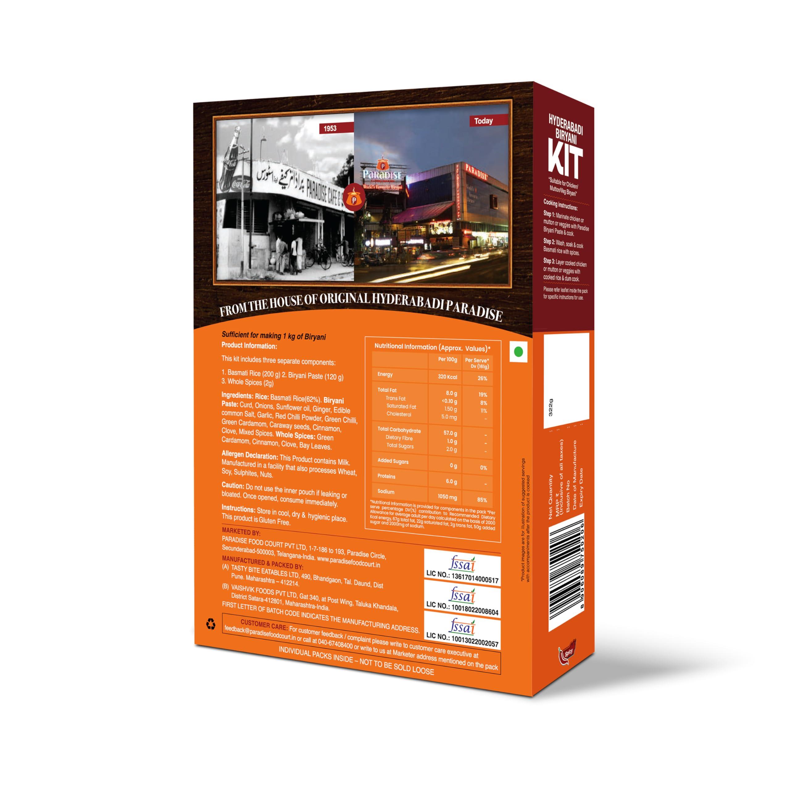 Paradise Biryani Paradise Biryani Hyderabadi Biryani Kit | Easy 3 Step Cooking | From The House Of Original Hyderabadi Paradise | Your Your Way | 322 Gm (Pack Of 1)