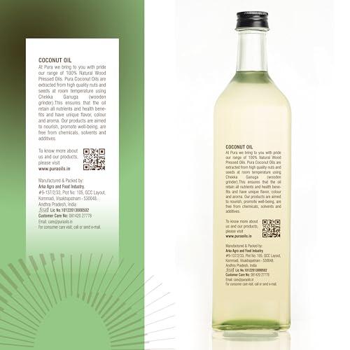 Pura woodpressed oils Pura Wood Pressed Natural Coconut Oil for Cooking,Ideal for Frying, Baking, and Sauteing |100% Natural, High Smoke Point, and Cholesterol-Free l1 Liter