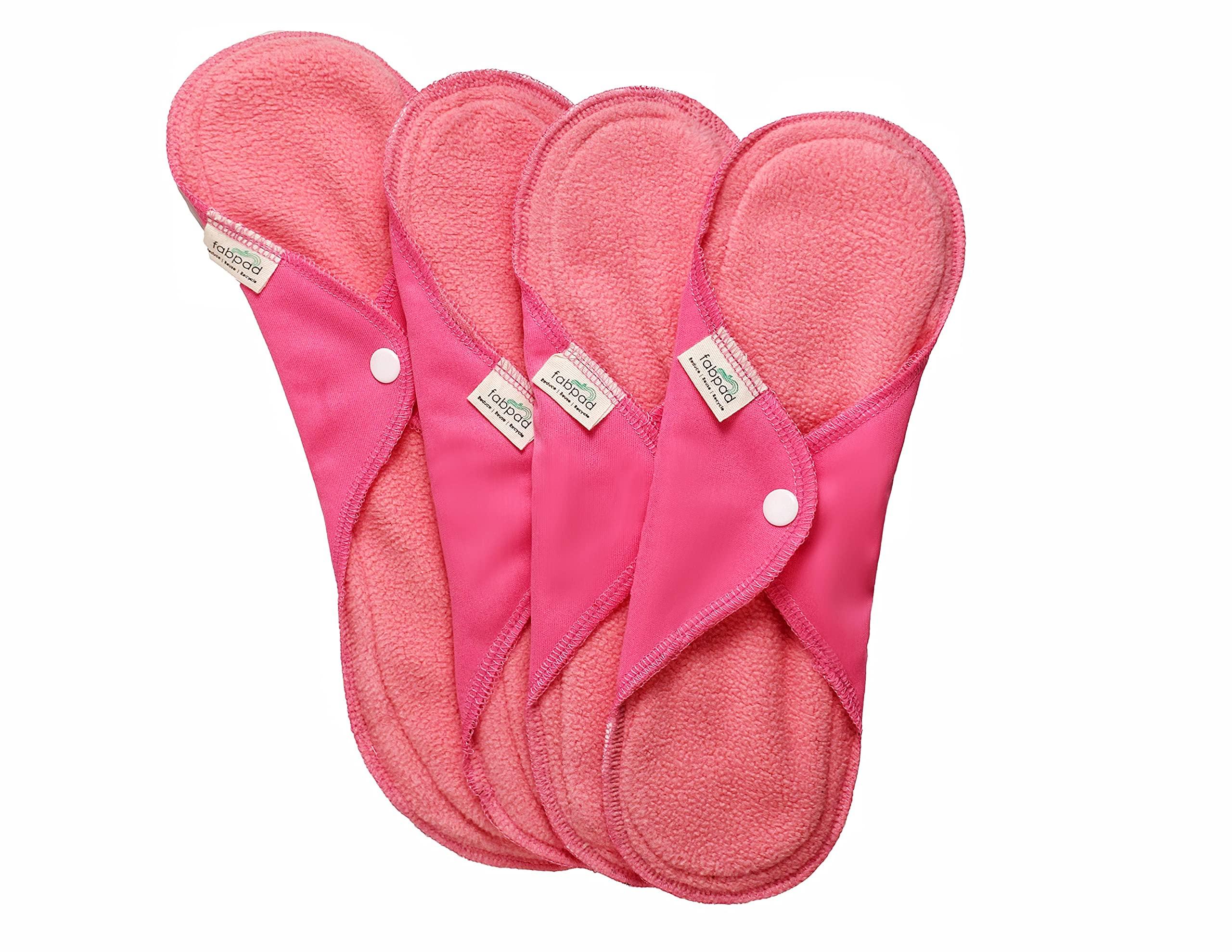 FabPad FabPad Reusable Washable Sanitary Cloth Pads Napkins Eco-Friendly Menstrual Hygiene Solutions (Pack of 4) (Pink, 3 Day Pads + 1 Night Pad)