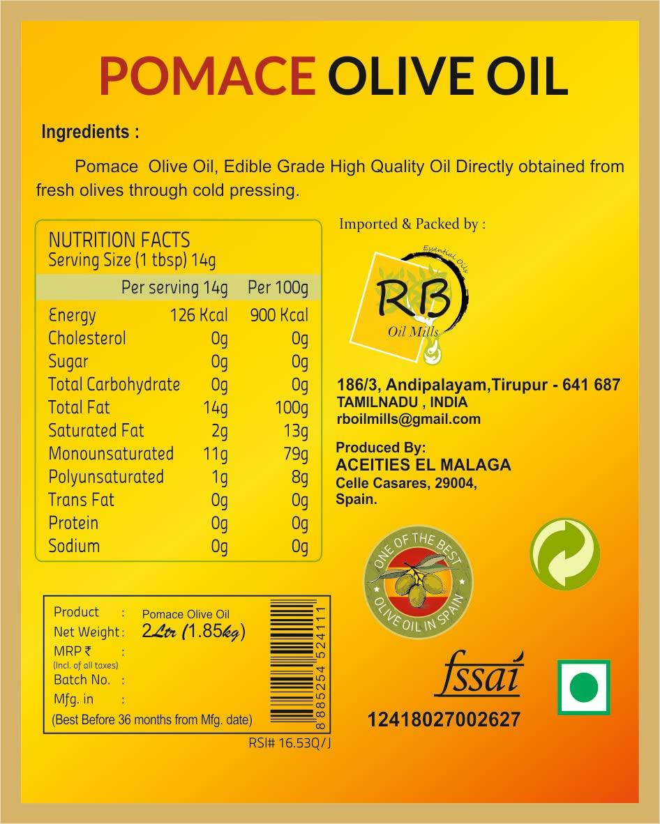 The oil Factory The Oil Factory Olive Pomace Oil, Ideal for All Indian Cooking, (Imported from Spain ) - 2 LTR
