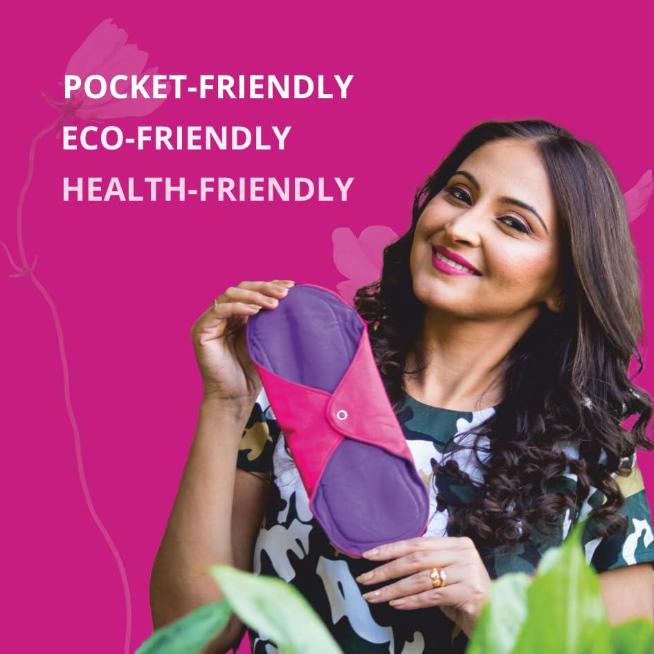 GIOCARE REUSABLE CLOTHPADS GIOCARE Reusable Cloth Pads | Women's Cotton Cloth Pad | Washable Maxi Cloth Period Napkin | Cloths Sanitary Napkins | Eco-friendly Periods Pads | Heavy Flow & Leak Proof Hygiene Protection | Pack-4