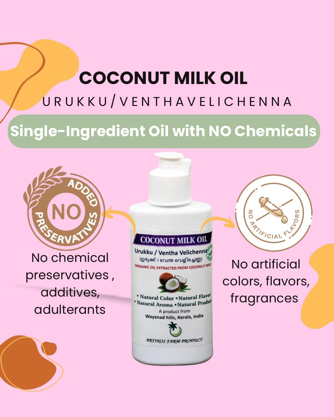 Artinos Farm Product Coconut Milk Oil - Pure, Organic and Natural oil from the hills of Kerala
