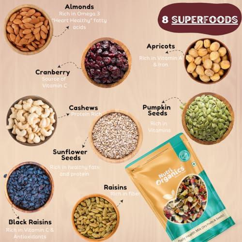 NutriOrganics NutriOrganics 100% Natural Premium Mix Dry Fruits 1Kg With Almonds|Cashew|Kishmish|Apricot|Black Raisins|Cranberry|Pumpkin Seeds|Sunflower Seeds|Nuts And Dry Fruits