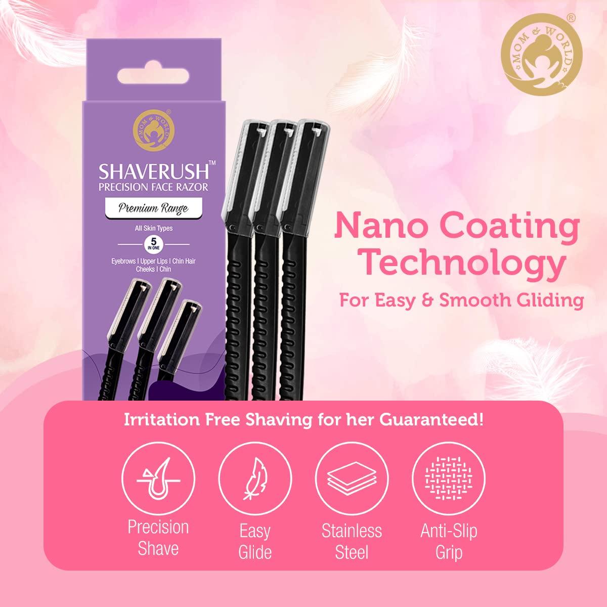 MOM & WORLD Mom & World ShaveRush Women Precision Face Razors, For Instant Hair Removal with Nano Coating Technology, 5 IN 1 - Eyebrows, Upper Lip, Chin, Sideburns, Bikini Line - Pack of 3