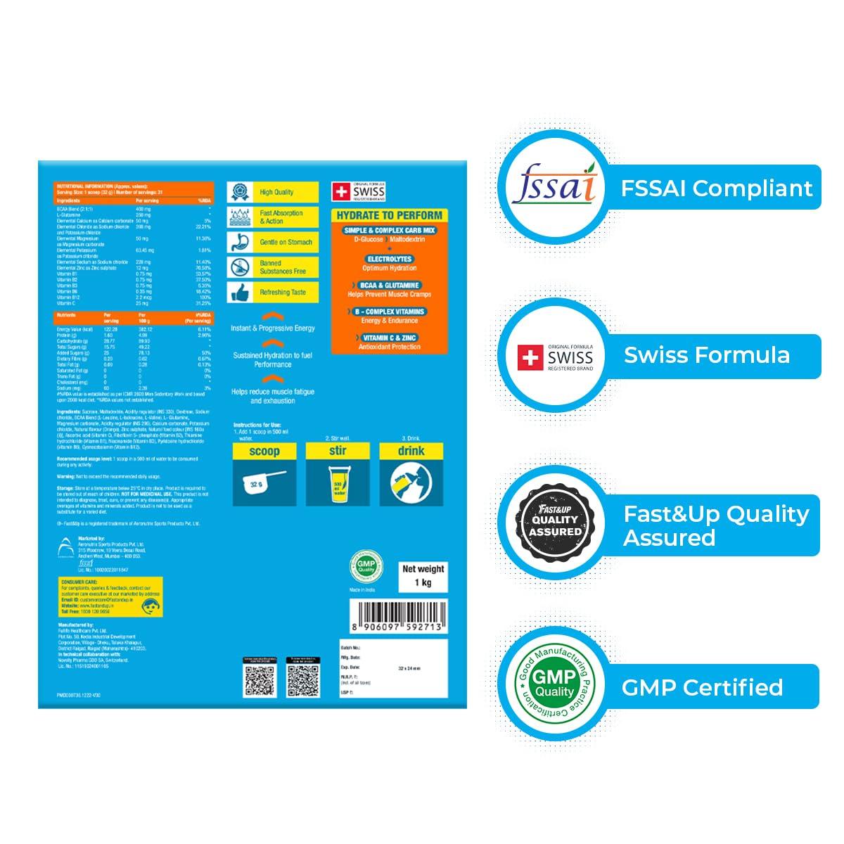FAST&UP Fast&Up Reload Isotonic Energy Drink | Carbs + Electrolytes + Aminos | Restore, Replenish and Recover | 31 servings (Orange)