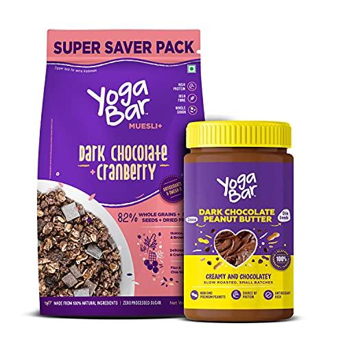 Yogabar Yogabar Dark Chocolate Peanut Butter and Muesli Combo | Dark Chocolate Peanut Butter - (400gm ) | Dark Chocolate Muesli - ( 700gm )