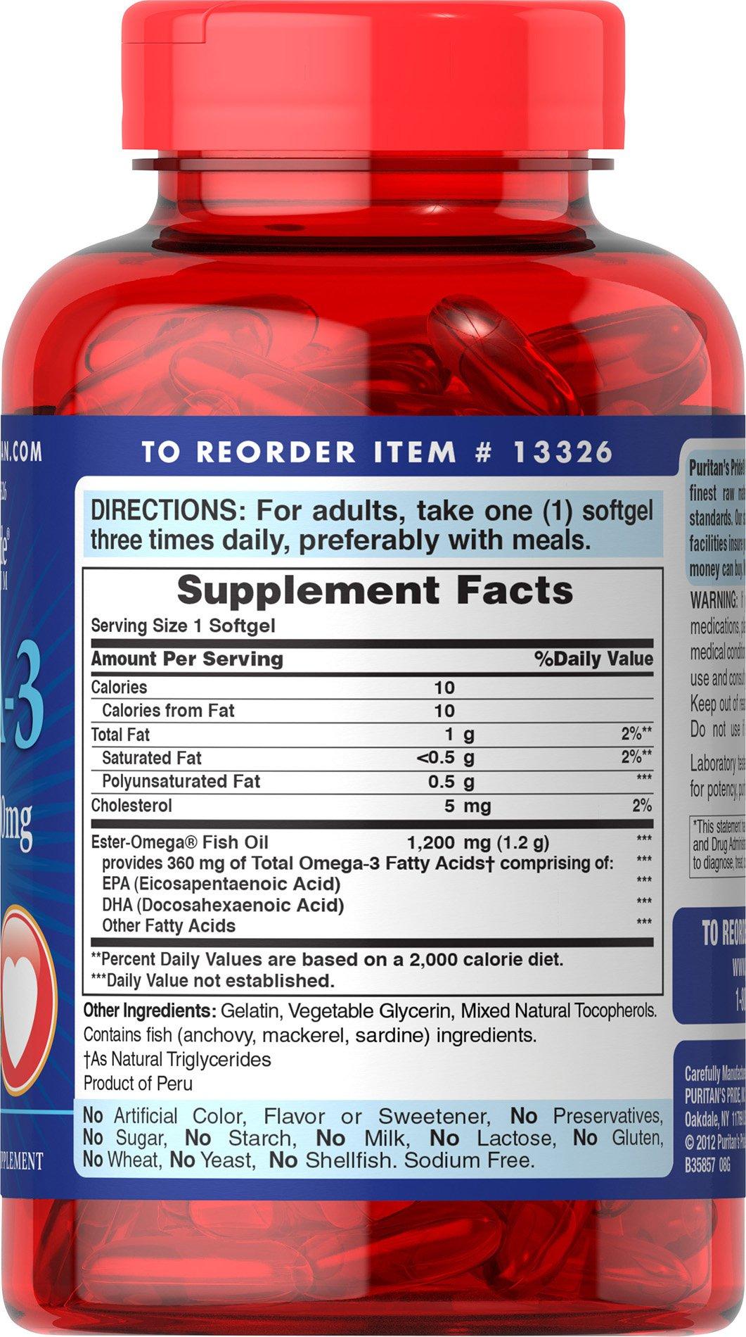 Puritan\'s Pride Puritans Pride Nutritional Softgels, Omega-3 Fish Oil, 1200 mg, 100 Count