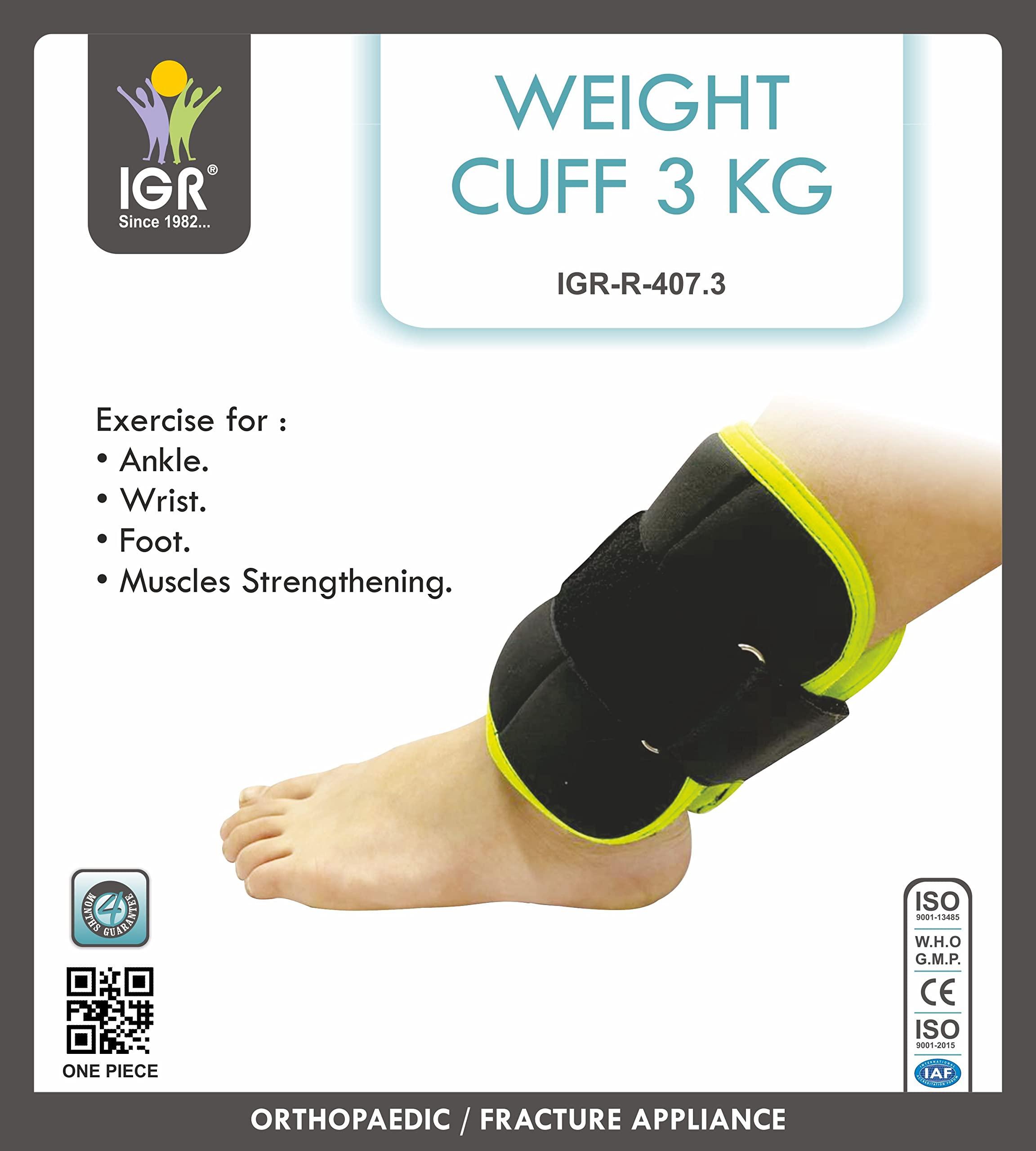 Dr Aedass IGR WEIGHT CUFF 3KG X 1 Pc. Adjustable STRAPS | Wrist - Ankle Weight Band | Physiotherapy Wrist | Ankle | Jogging | Cycling | Aerobics | Toning | Cardio | Glutes | Squat with Leg Lift | Supermens - Weighted Arm Circles | Rehabilitation | Men & Women