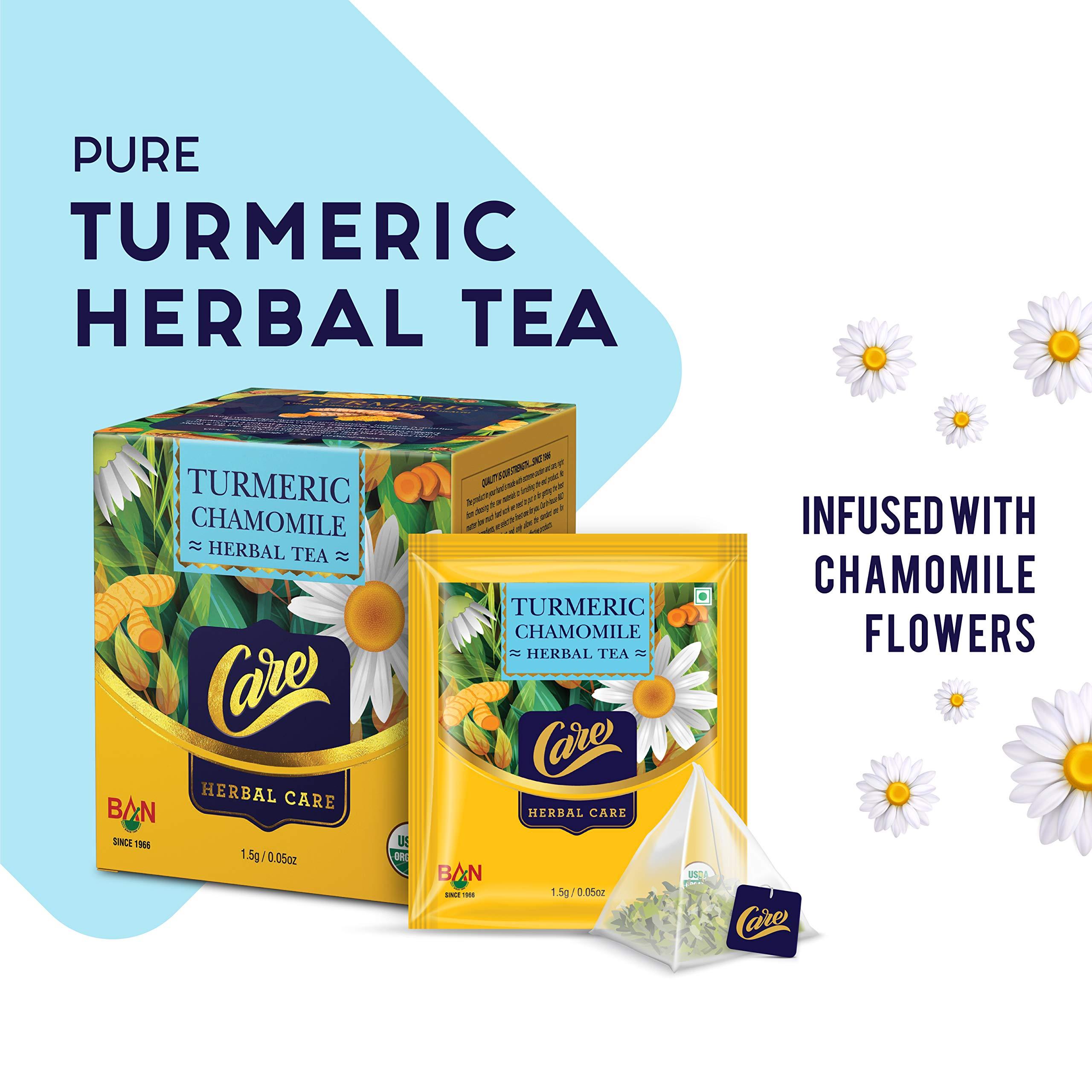 CARE CARE Turmeric Chamomile Herbal Tea - 60 Tea Bags | Pack of 4 (15pcs X 4 Pack) | Chamomile Green Tea | Chamomile Herbal Green Tea