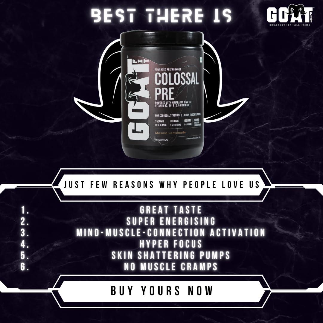G.O.A.T Fit G.O.A.T Fit Colossal Pre | PreWorkout Powder (Spicy Guava, 12gm - Single Serving) 200mg Caffeine 3.5g Beta-Alanine 3g Citrulline 1.5g Arginine 1g Creatine with Himalayan Pink Salt