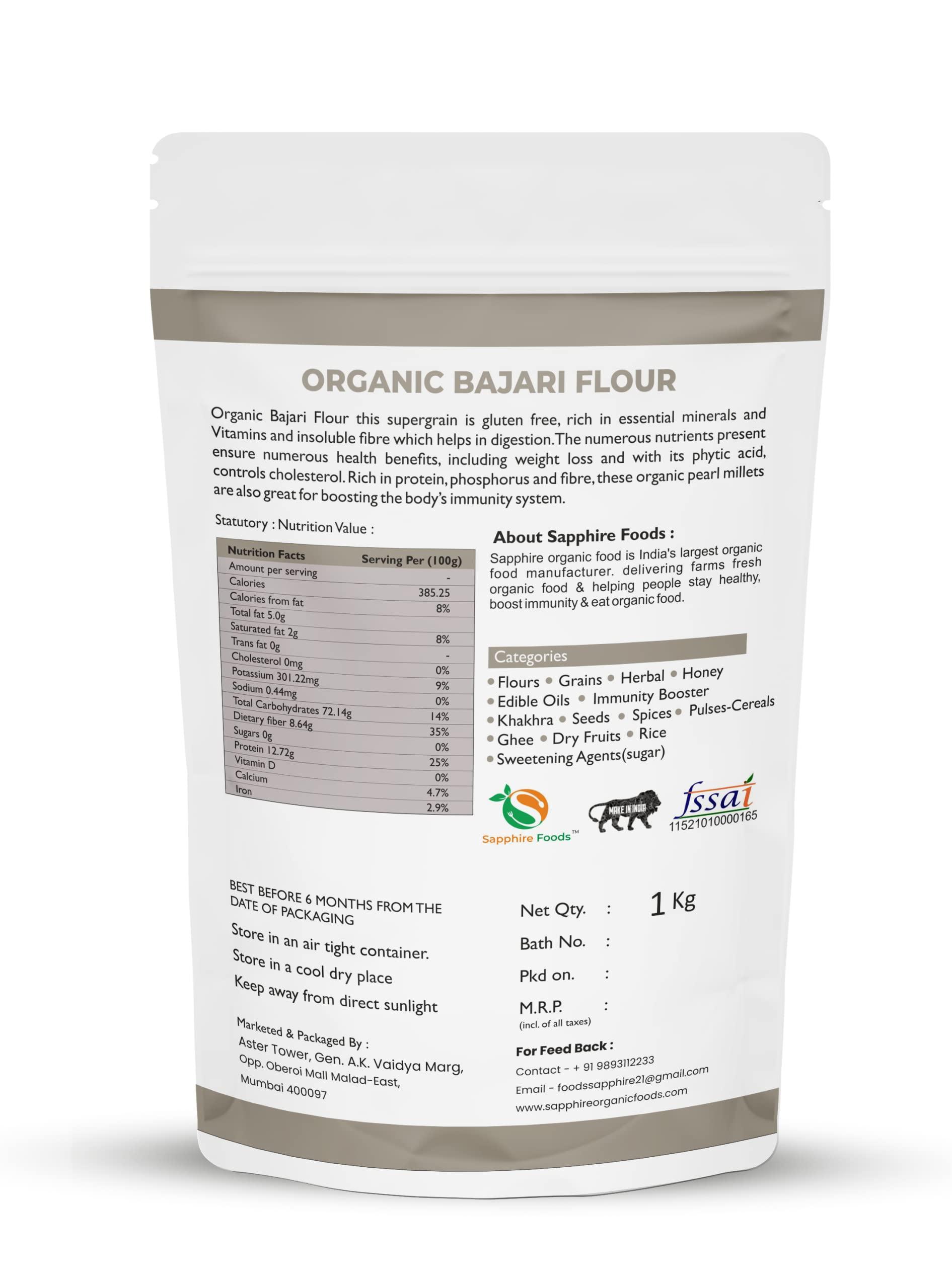 SAPPHIRE FOODS SAPPHIRE FOODS Organic Bajari Flour | Pearl Millet, Sajjalu, Kambu Flour | Bajri Atta | Vegan | Gluten Free | No Preservatives | ZipLock Packed (500g)