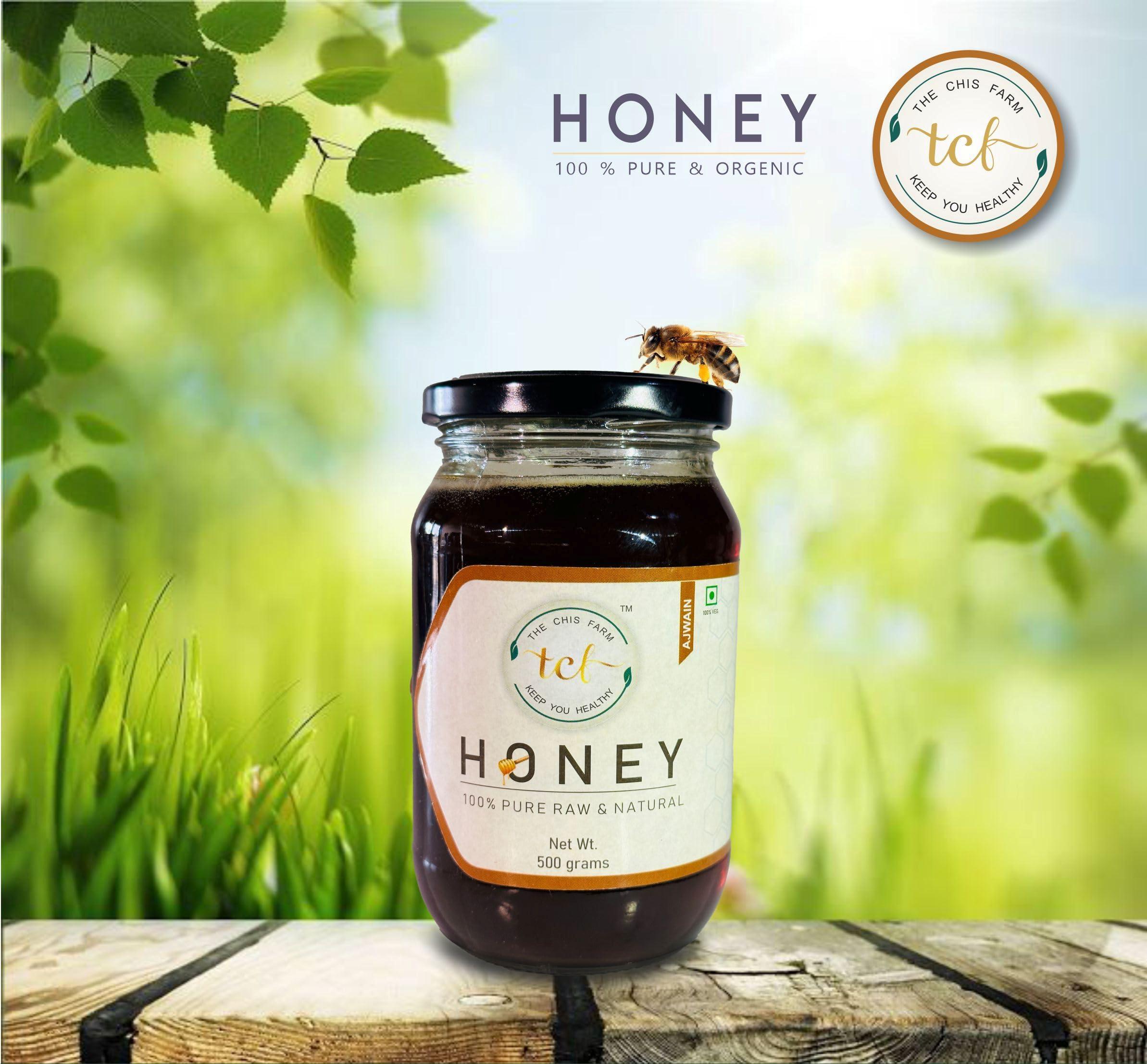 THE CHIS FARM THE CHIS FARM Raw Organic Honey | 100% Raw & Natural | No Added Sugar | No Antibiotics | Non GMO | Unpasteurize. (Ajwain, 500 Grm)