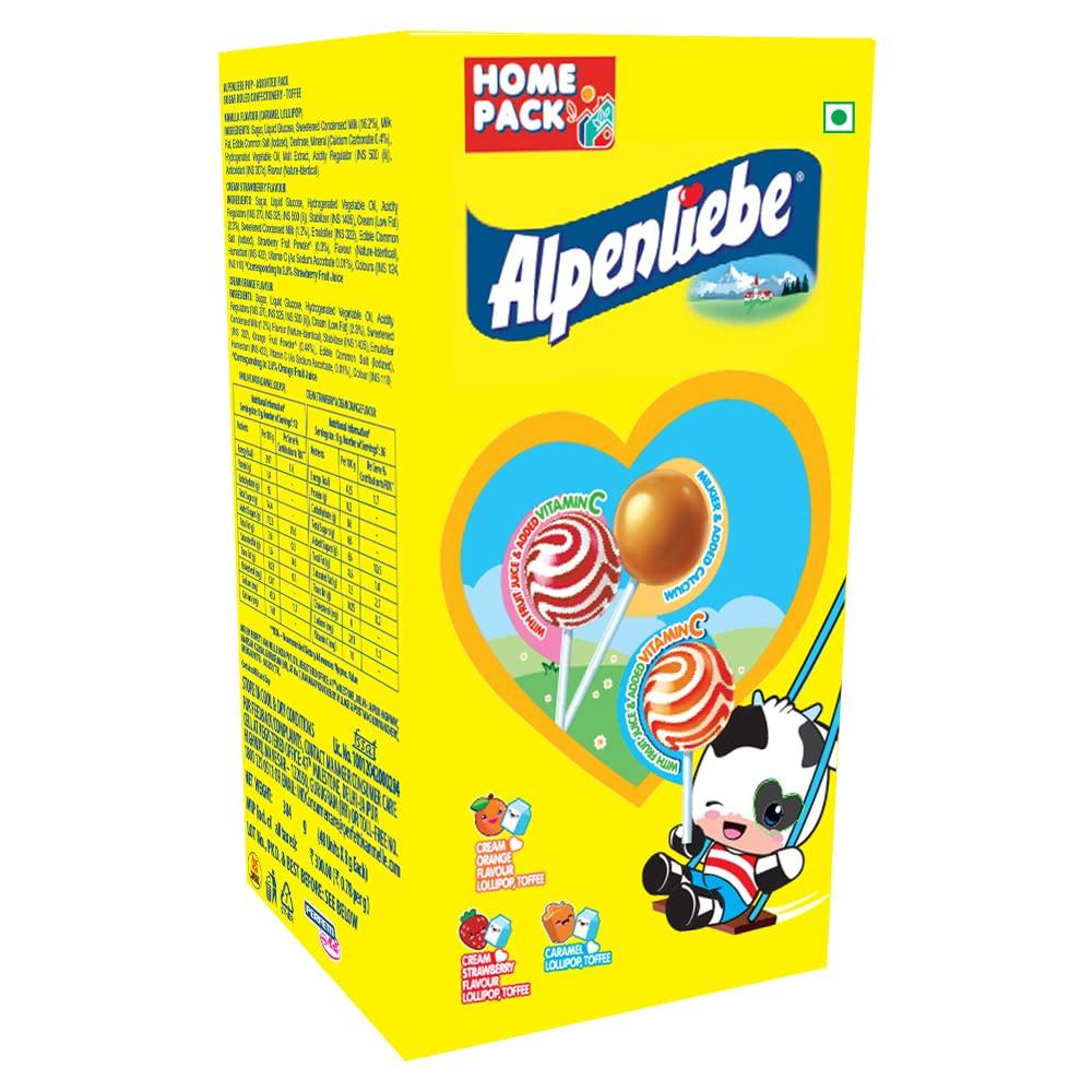 Alpenliebe Alpenliebe Pop Assorted Lollipop (Orange, Strawberry & Caramel Flavour)- 384 Grams Pack (48 Pieces)
