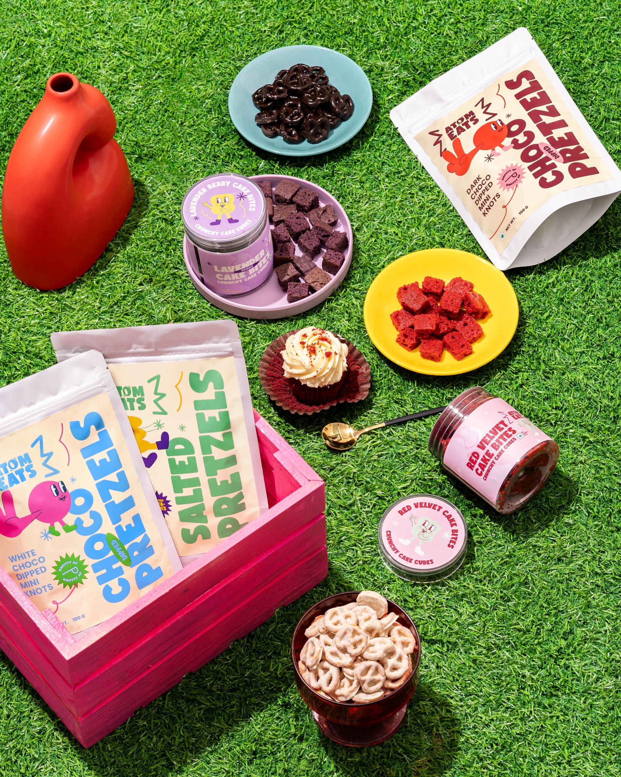 Atom Eats Atom Eats | Milk Choco Dipped Pretzels: Choco Dipped Mini Salted Pretzel Knots 100g - Rich Milk Chocolate - Perfect Snacks for Sharing, Parties - Imported Chocolates, Versatile Delight