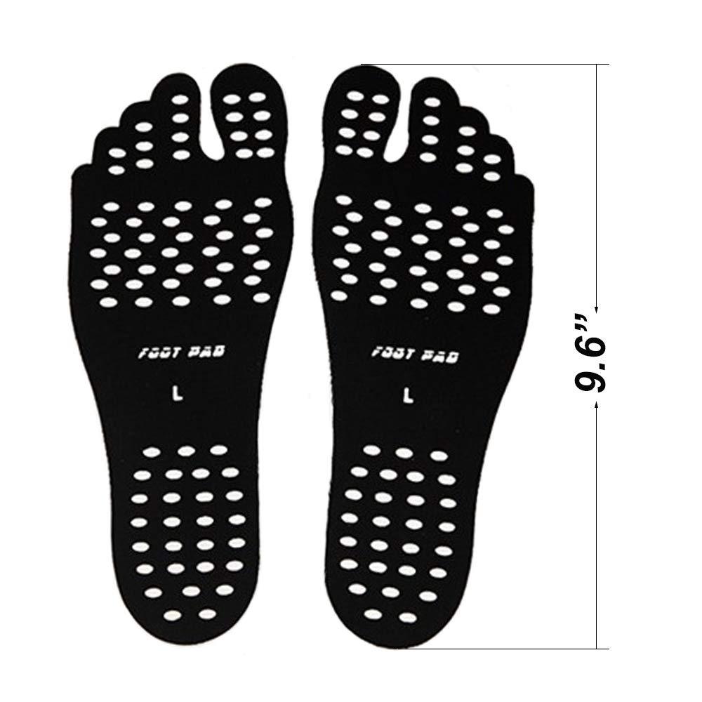 WLBON Beach Foot Pads Barefoot Adhesive Invisible Shoes Stick on Foot Pad Stickers Stick on Soles Anti-Slip Waterproof Silicone Unisex Footing Pad For Surfing Yoga Swimming 6 Pack Black Blue 7-9.5 Size