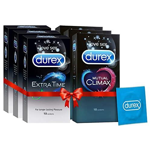 Durex Durex Condoms - 10 Count (Pack of 3, Extra Time) & Durex Mutual Climax Condoms - 10 Count (Pack of 3)