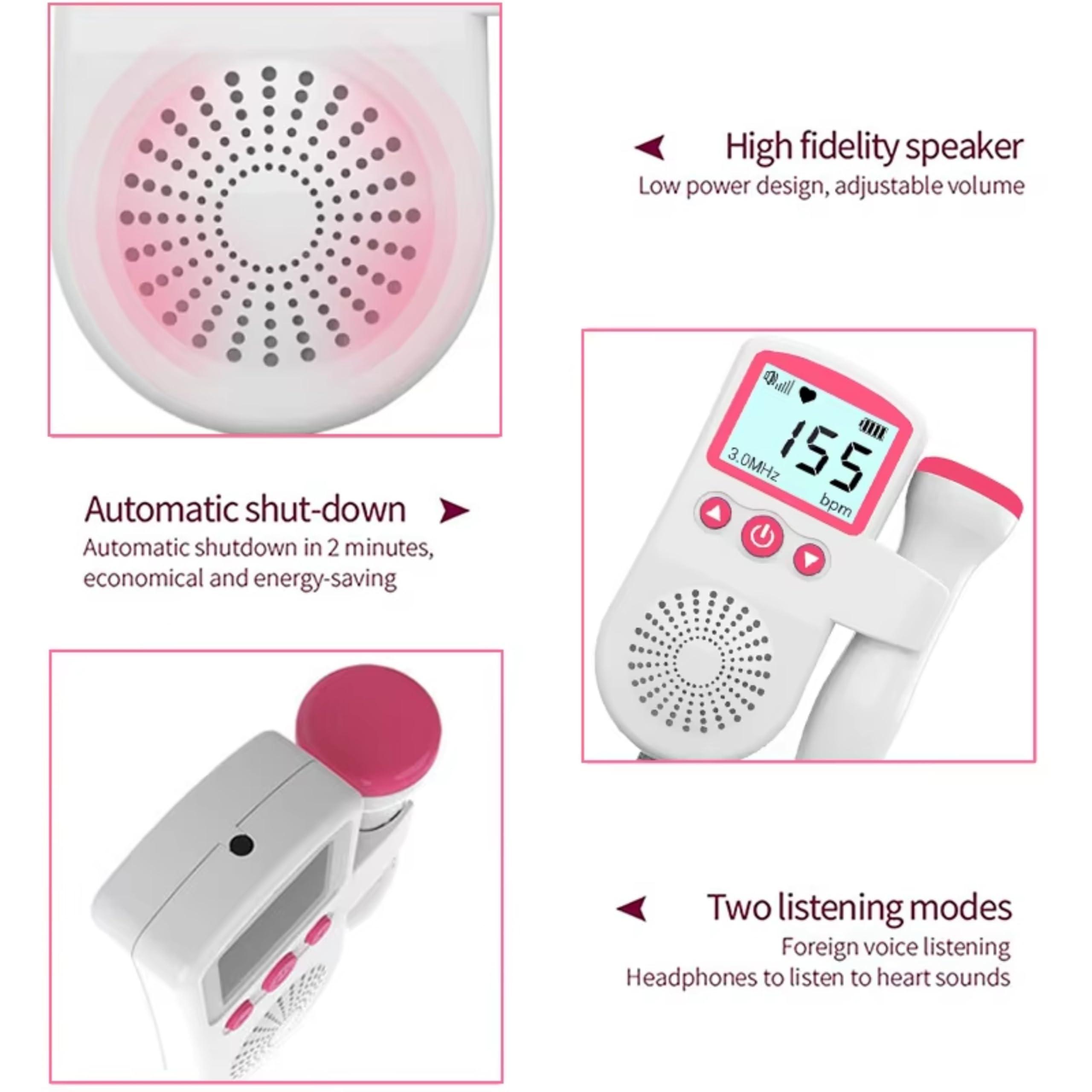 BALSON Balson Portable Rechageable Digital Mini Fetal Doppler Baby Heart Monitor Ultra Sound Device for Preganancy with Inbuild Speaker, Large Display Size, 250ml Ultra Sound Gel (Pink, 1 Piece)