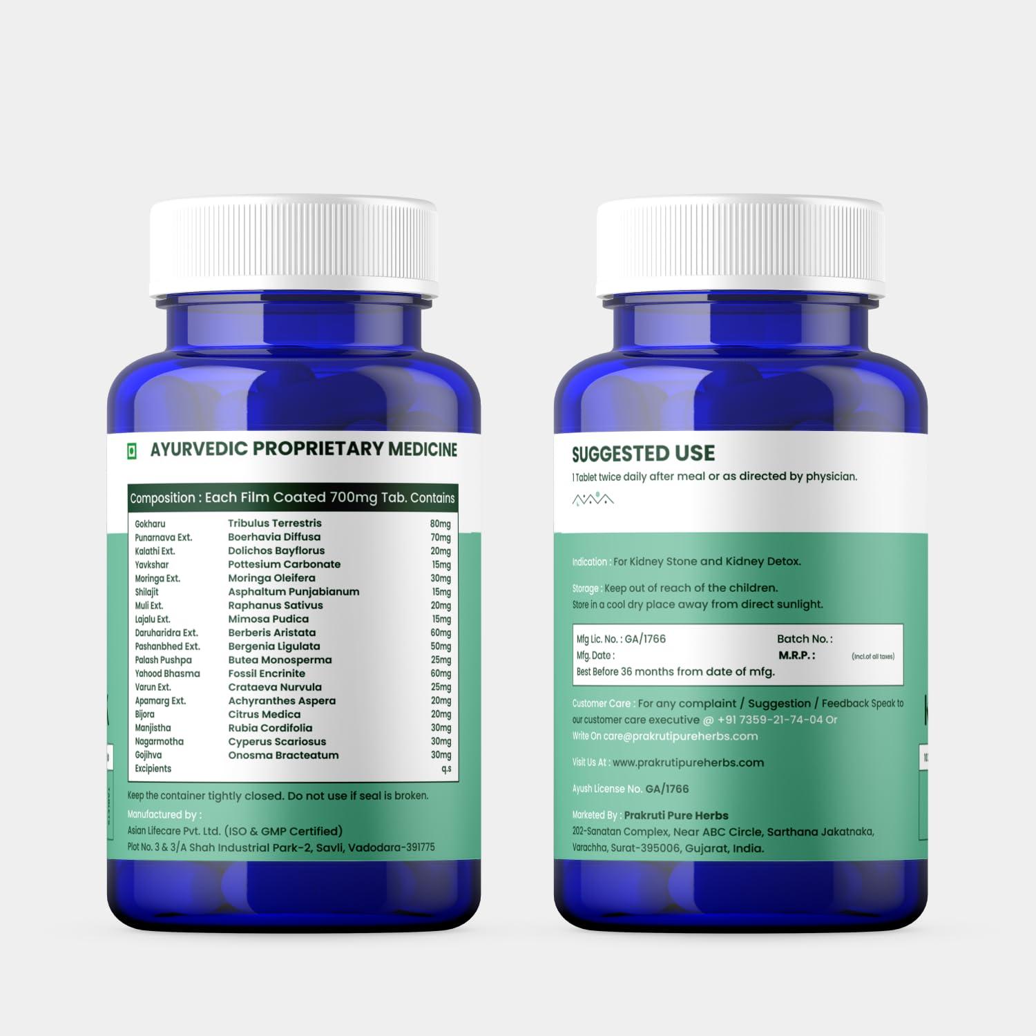 Prakruti Pure Herbs Prakruti K-Aayu Ayurvedic Tablets for Kidney(Problems) & Creatinine | Kidney Stone and Detox | Made With Punarnava, Varun and Bijora (Pack of 2X120 Tab.)