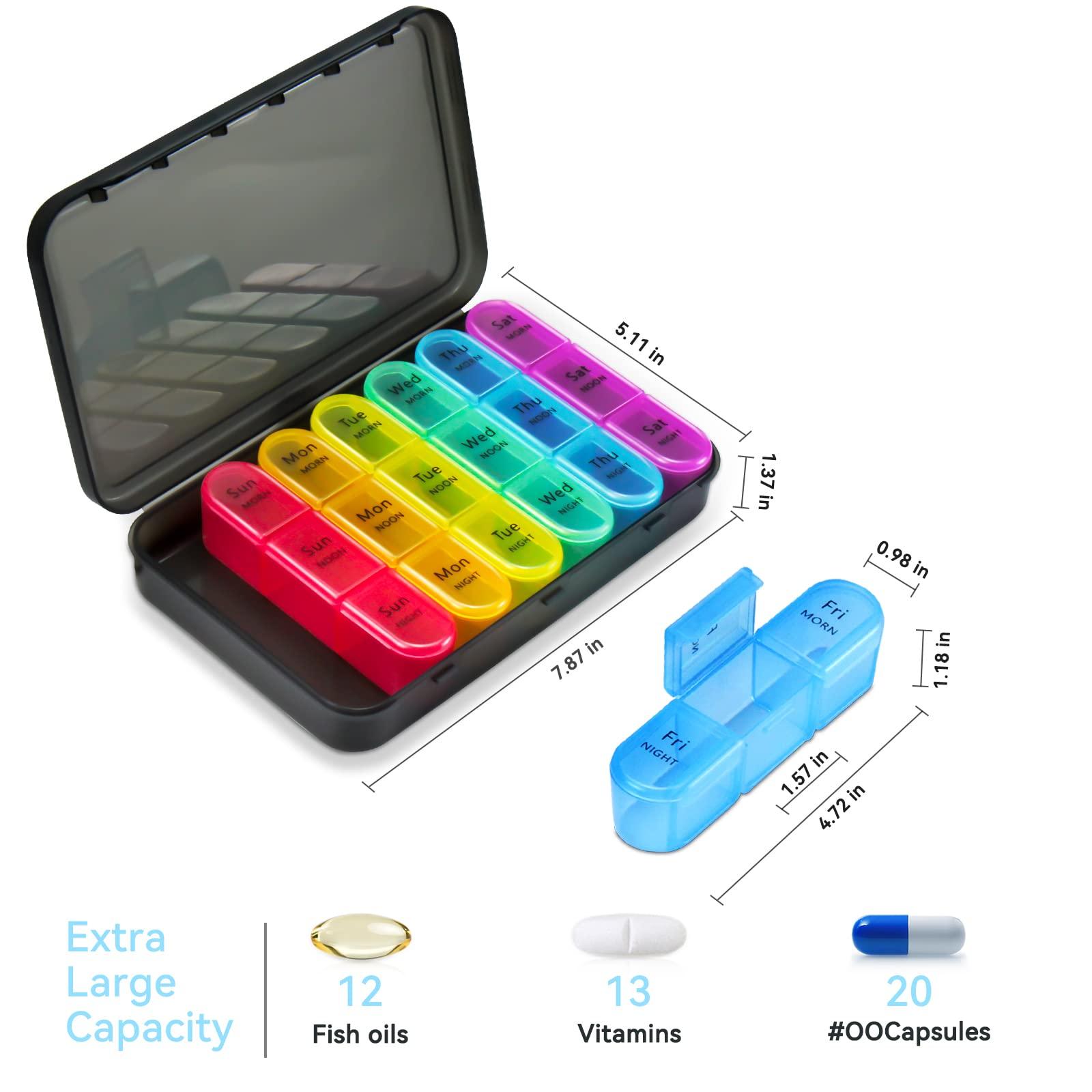 SUMMUE SUMMUE Weekly Pill Organizer 3 Times A Day, 7 Day Pill Box Large Compartments Moisture-Proof Pill Case, Daily Portable Travel Morning Noon Evening Pill Container, for Fish Oils, Vitamins, Supplements