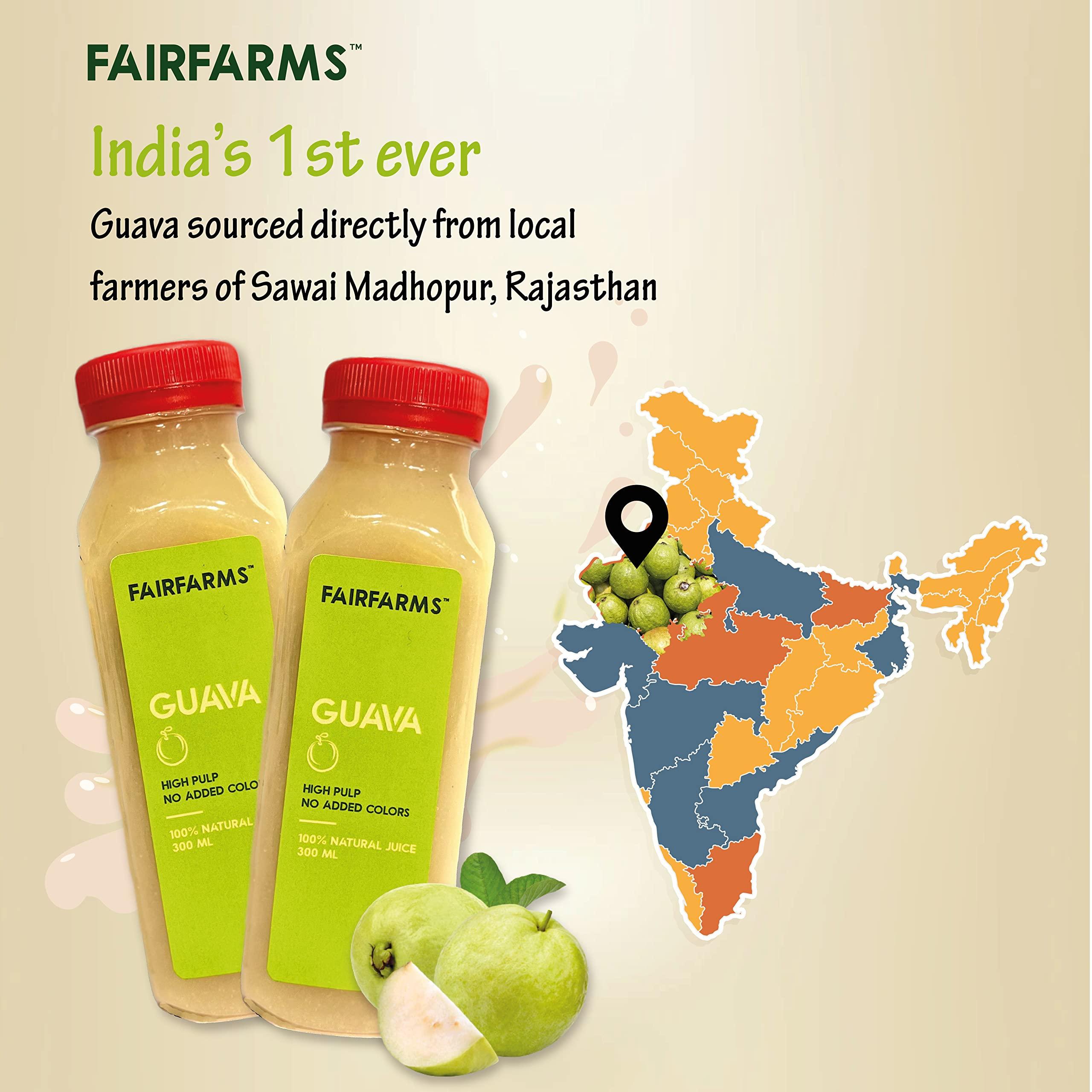 FAIRFARMS Fairfarm Guava Juice | No Added Colour, 0% Concentrate | Enriched with pulp |Rich in VitaminC & Fibre| Improve Digestion,FarmFresh (Pack of 12 X 300ml)