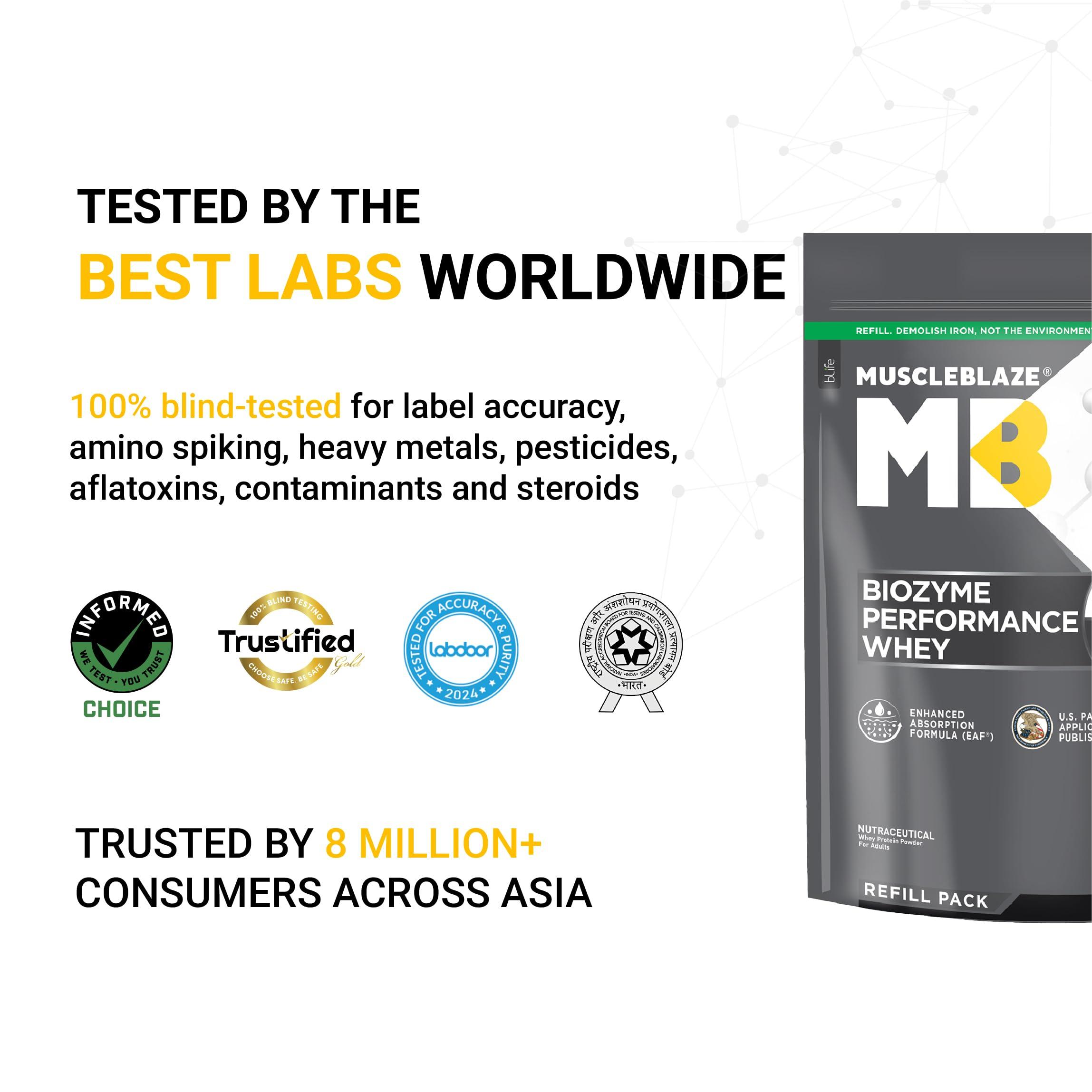 MuscleBlaze MuscleBlaze Biozyme Performance Raw Whey Protein | Clinically Tested 50% Higher Protein Absorption | Informed Choice UK, Labdoor USA Certified & US Patent Filed EAF (Unflavoured, 1 kg / 2.2 lb)