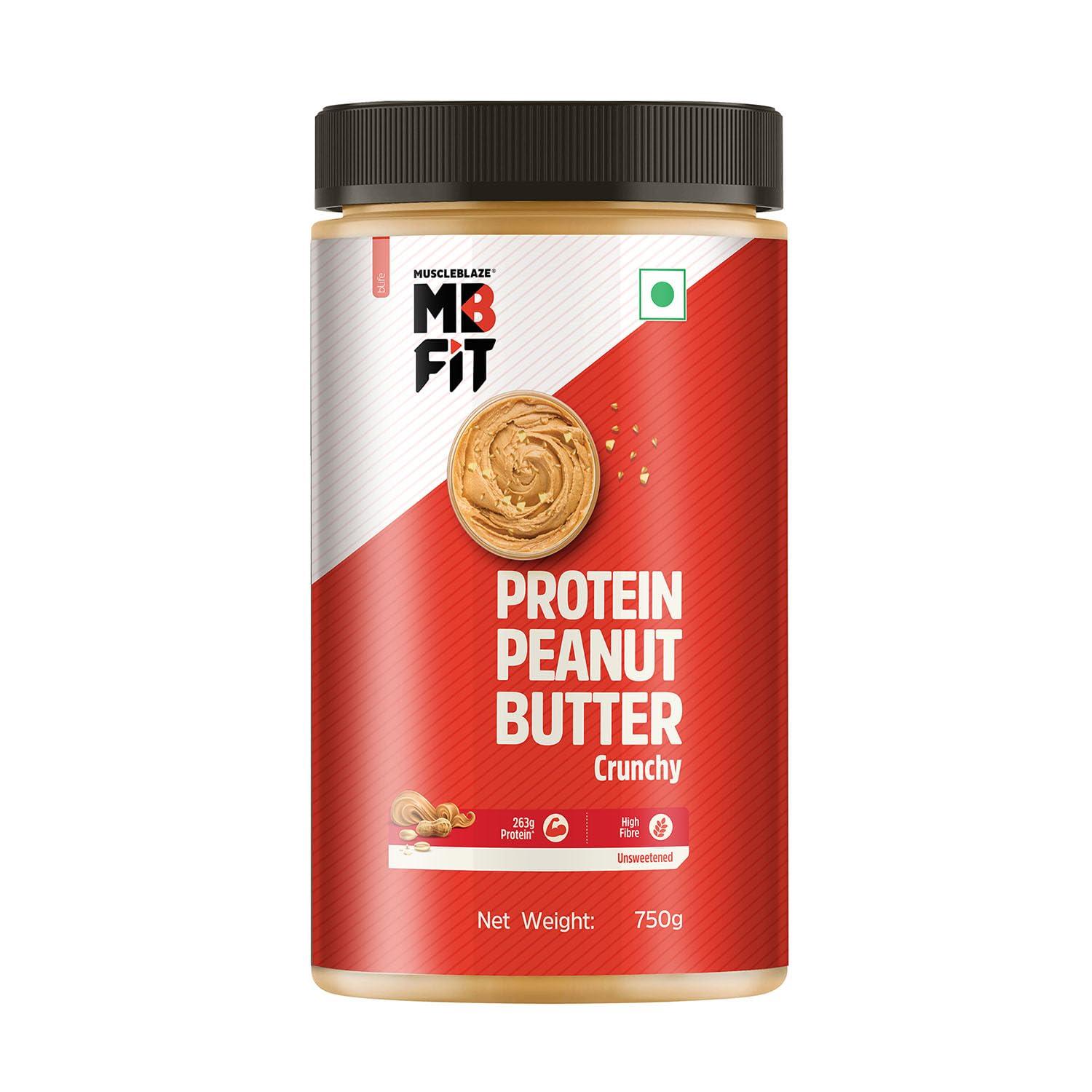 MuscleBlaze MuscleBlaze Fit High Protein Natural Peanut Butter, Crunchy (Unsweetened, 750g) | 35g Protein | With Whey Protein Concentrate