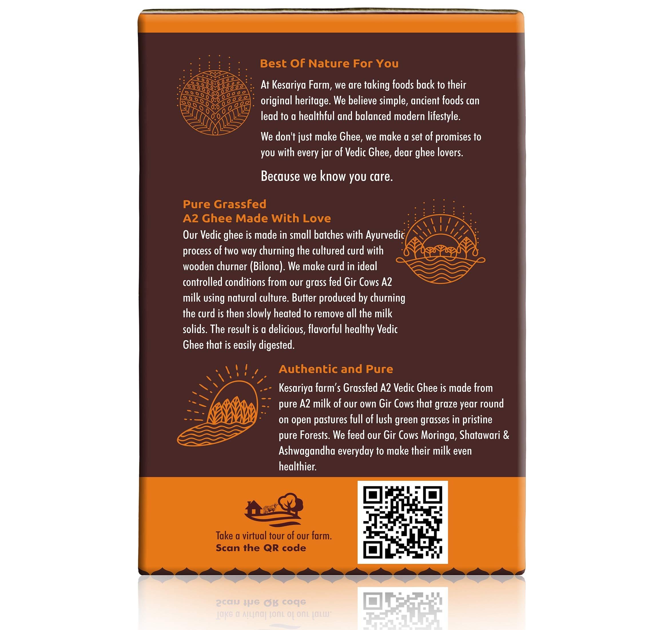 VEDIC GHEE Vedic Ghee Premium A2 Gir Cow Cultured Ghee from Kesariya Farm | Vedic Bilona Two Way Hand Churned | Indian Gir Cow Ghee, Pure A2 Ghee, Natural & Healthy, Non-GMO | Lab Certified (500ml)