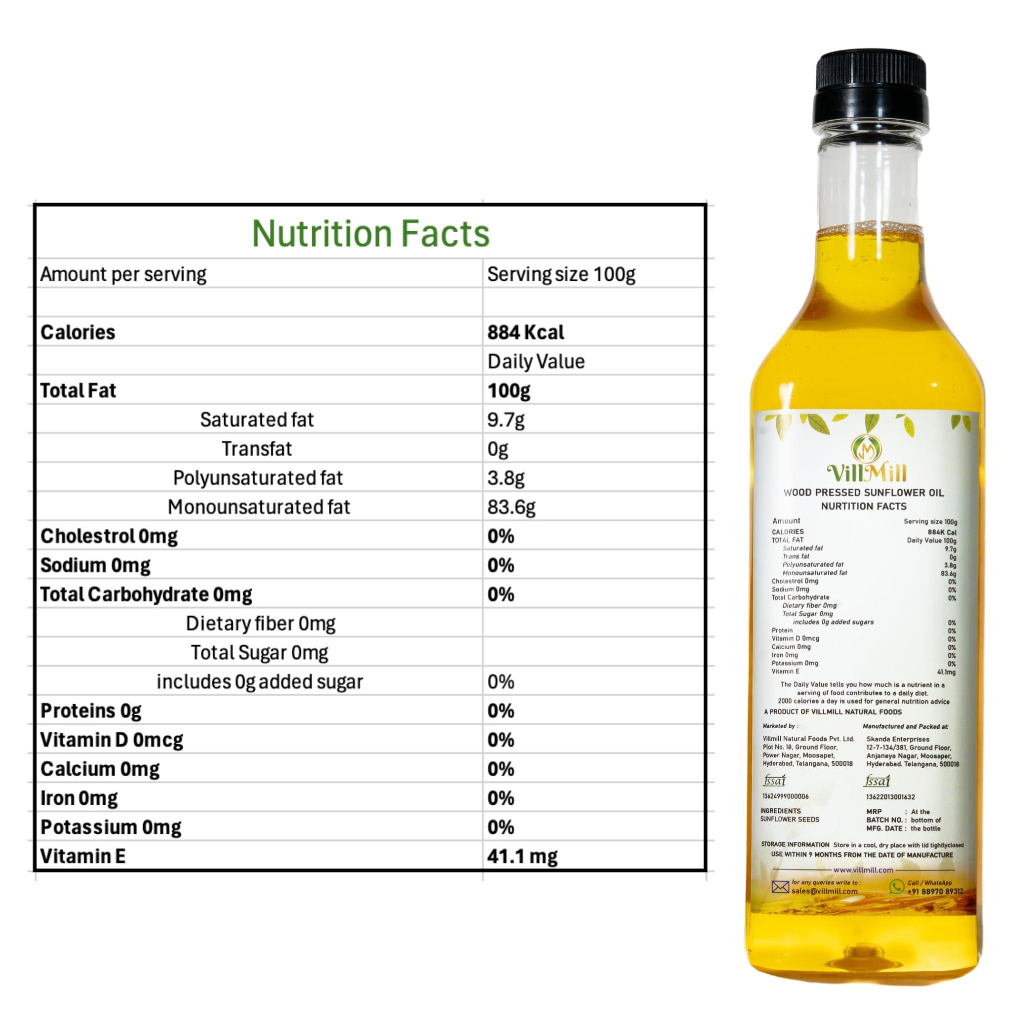 VILLMILL Villmill Woodpressed Coconut Oil & Sunflower Oil Combo - 1 Liter, Premium Cold-Pressed, Non-GMO, Pure & Natural Oils for Cooking & Skin Care